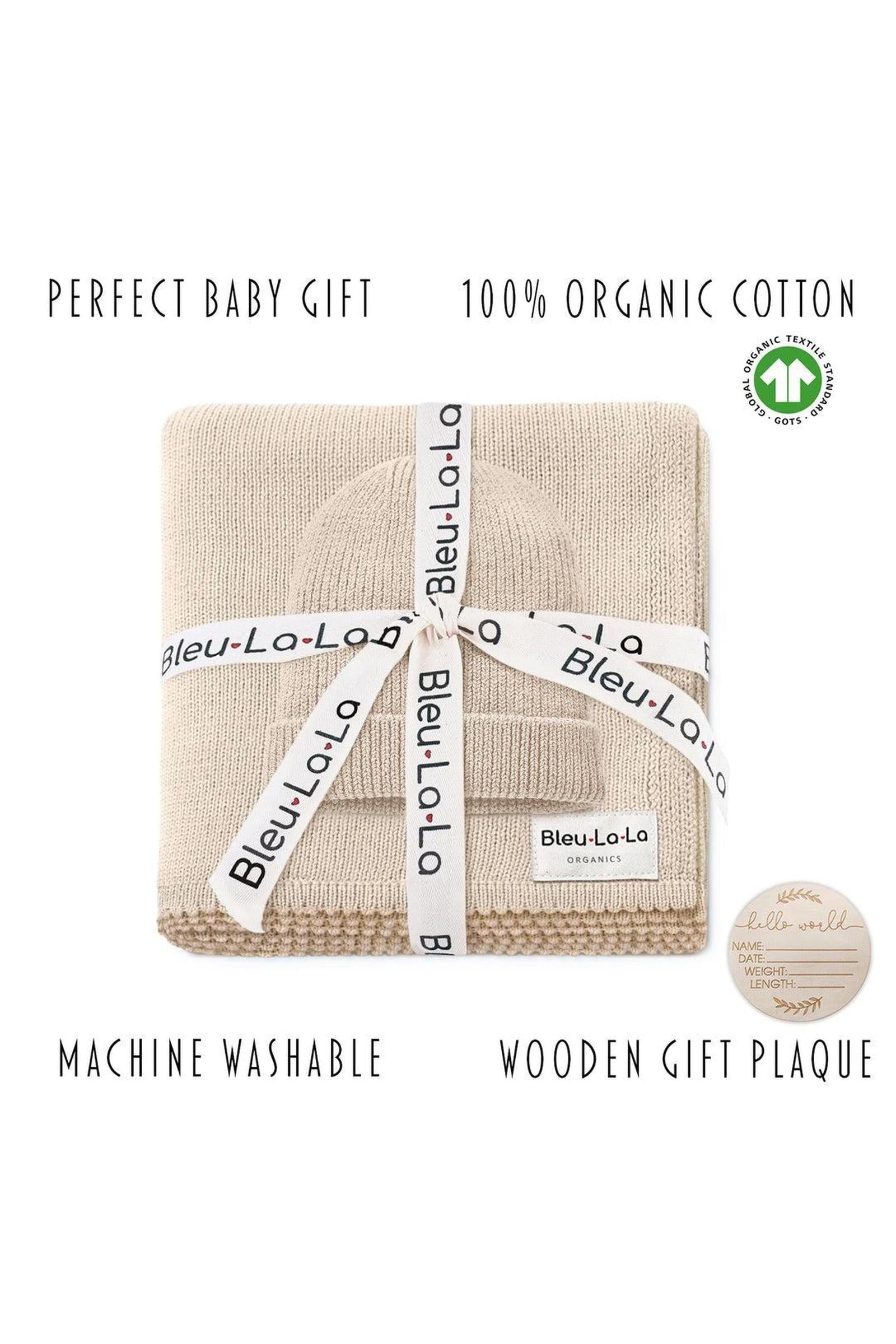 Luxe Collection Knit Baby Blanket + Hat Set with Gift Box, 100% Organic Cotton
