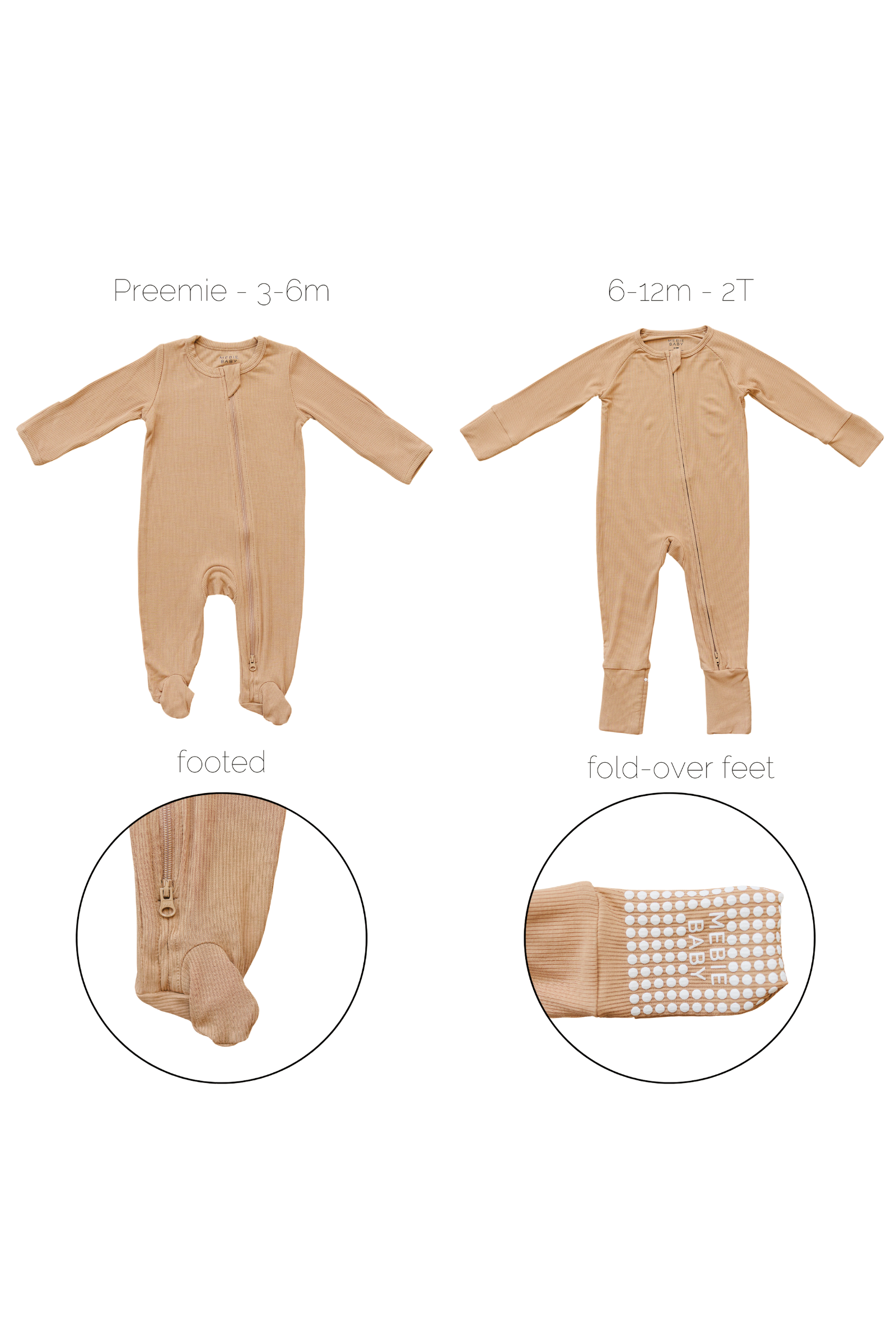 Latte Ribbed Zipper Pajama, Bamboo, Preemie, Baby Essentials