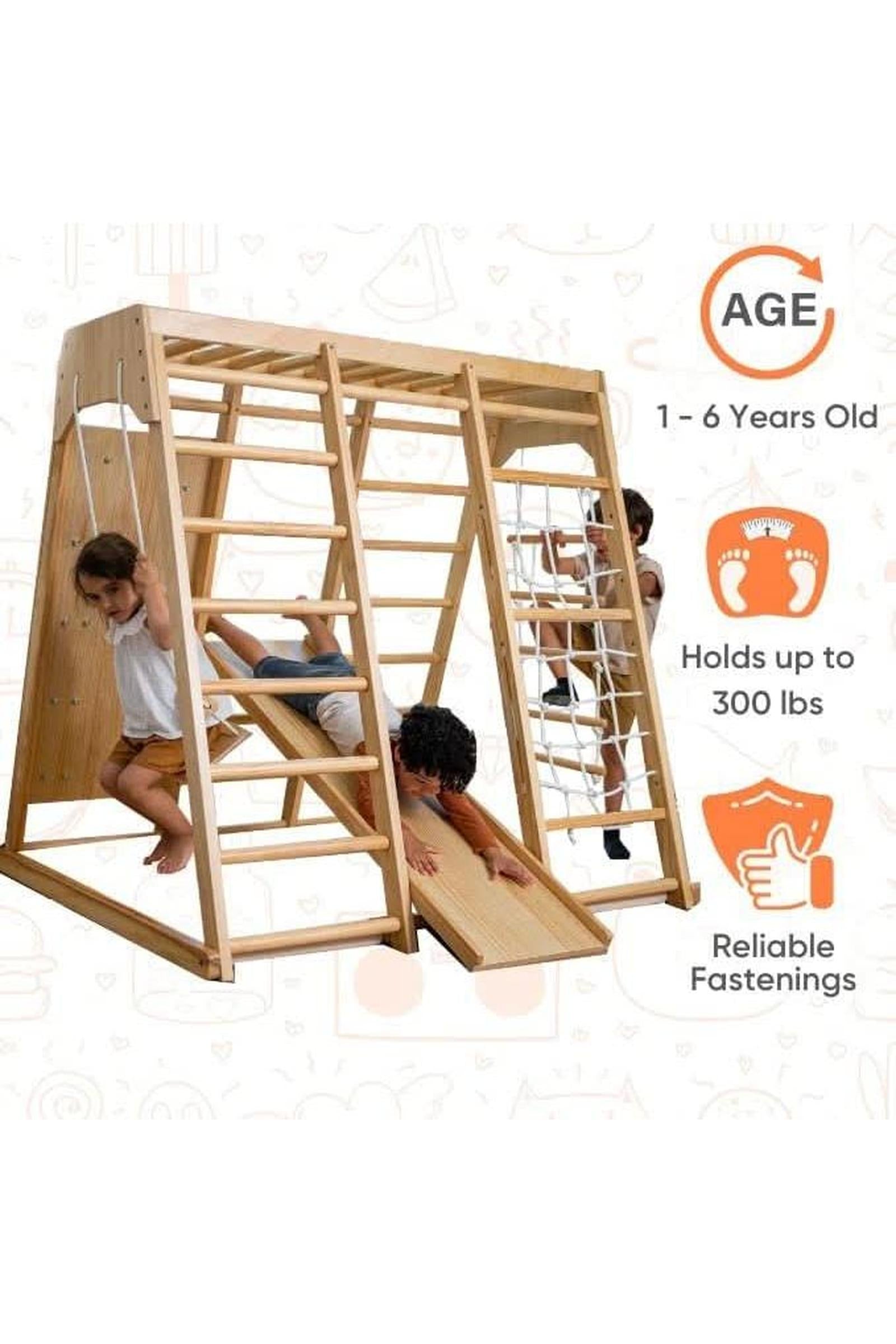 Magnolia - Wooden 7-in-1 Climber, Slide, Gym, Playset, Indoor, New Zealand FSC-certified pinewood