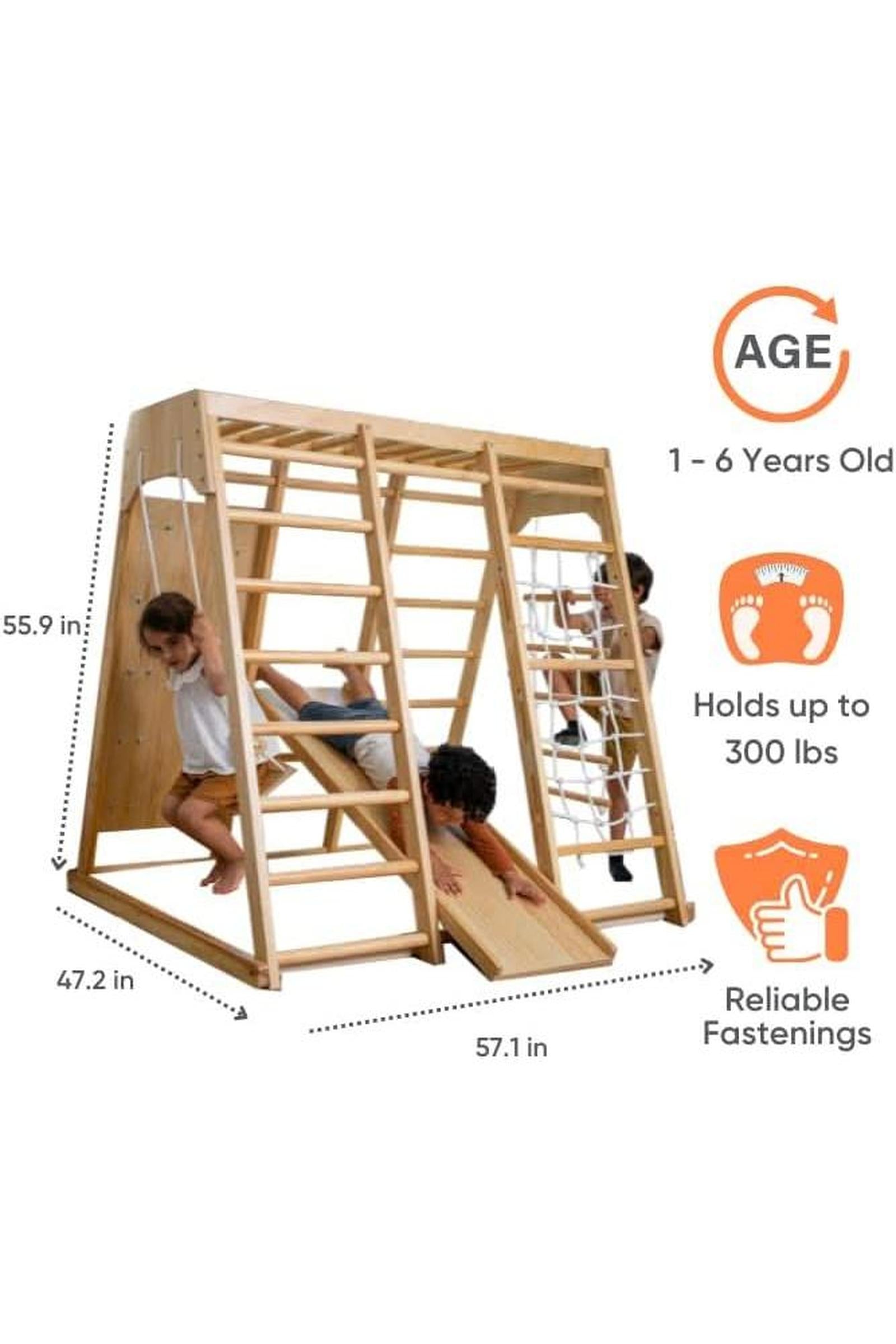 Magnolia - Wooden 7-in-1 Climber, Slide, Gym, Playset, Indoor, New Zealand FSC-certified pinewood