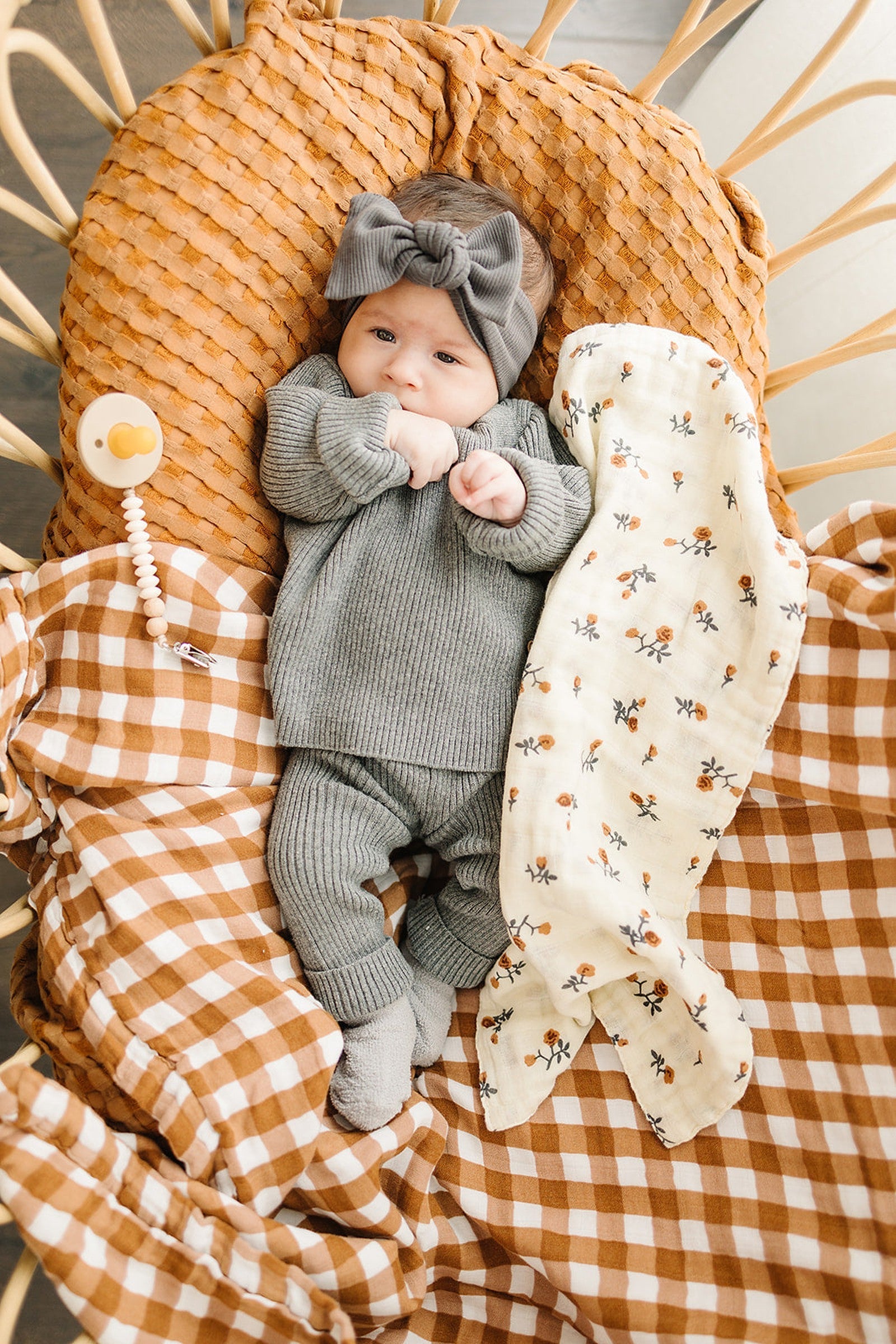 Gingham Lightweight Muslin Crib Quilt, 100% Cotton, Rust & White, Baby Essentials