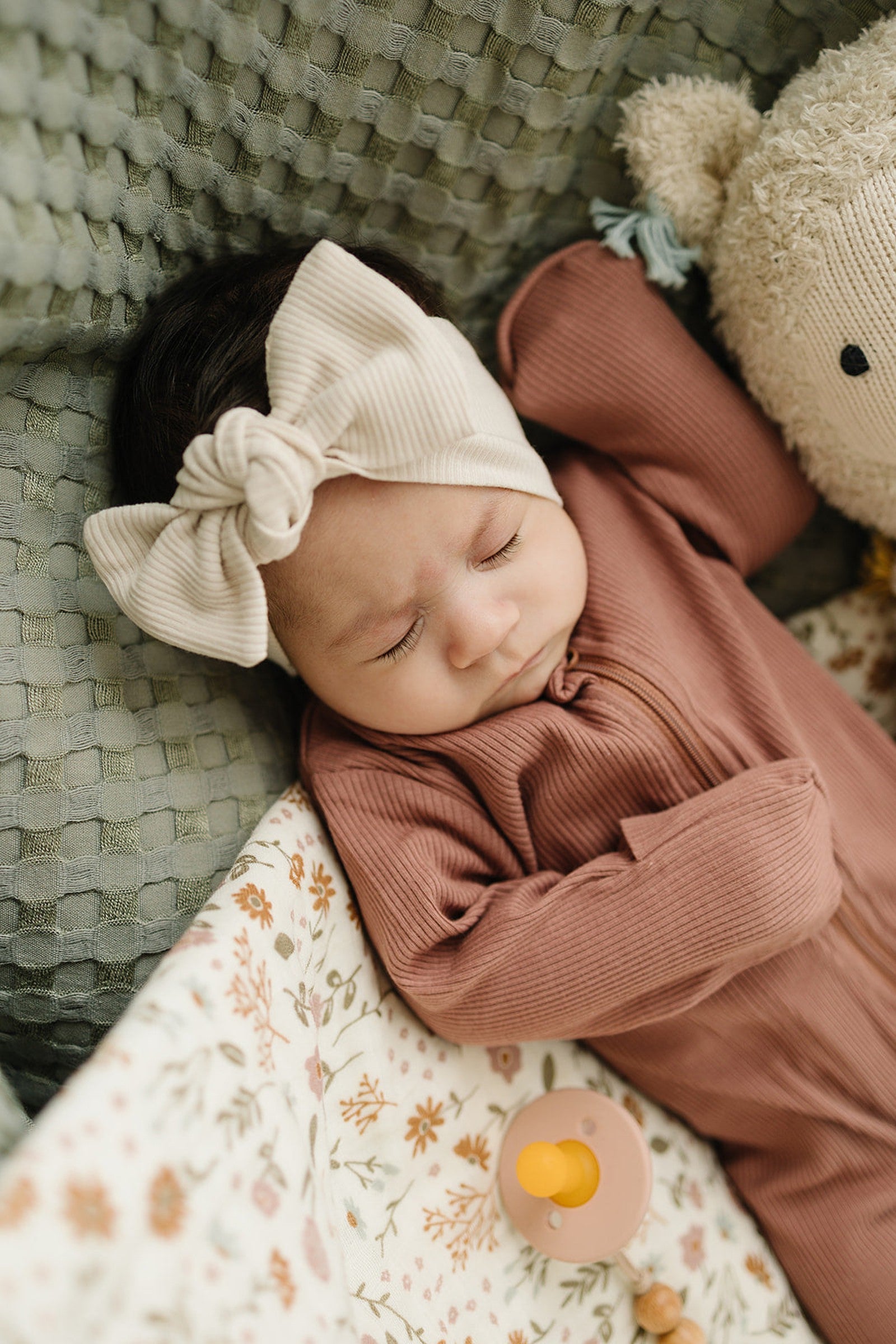Baby Girl Vanilla Ribbed Head Wrap, Organic Cotton
