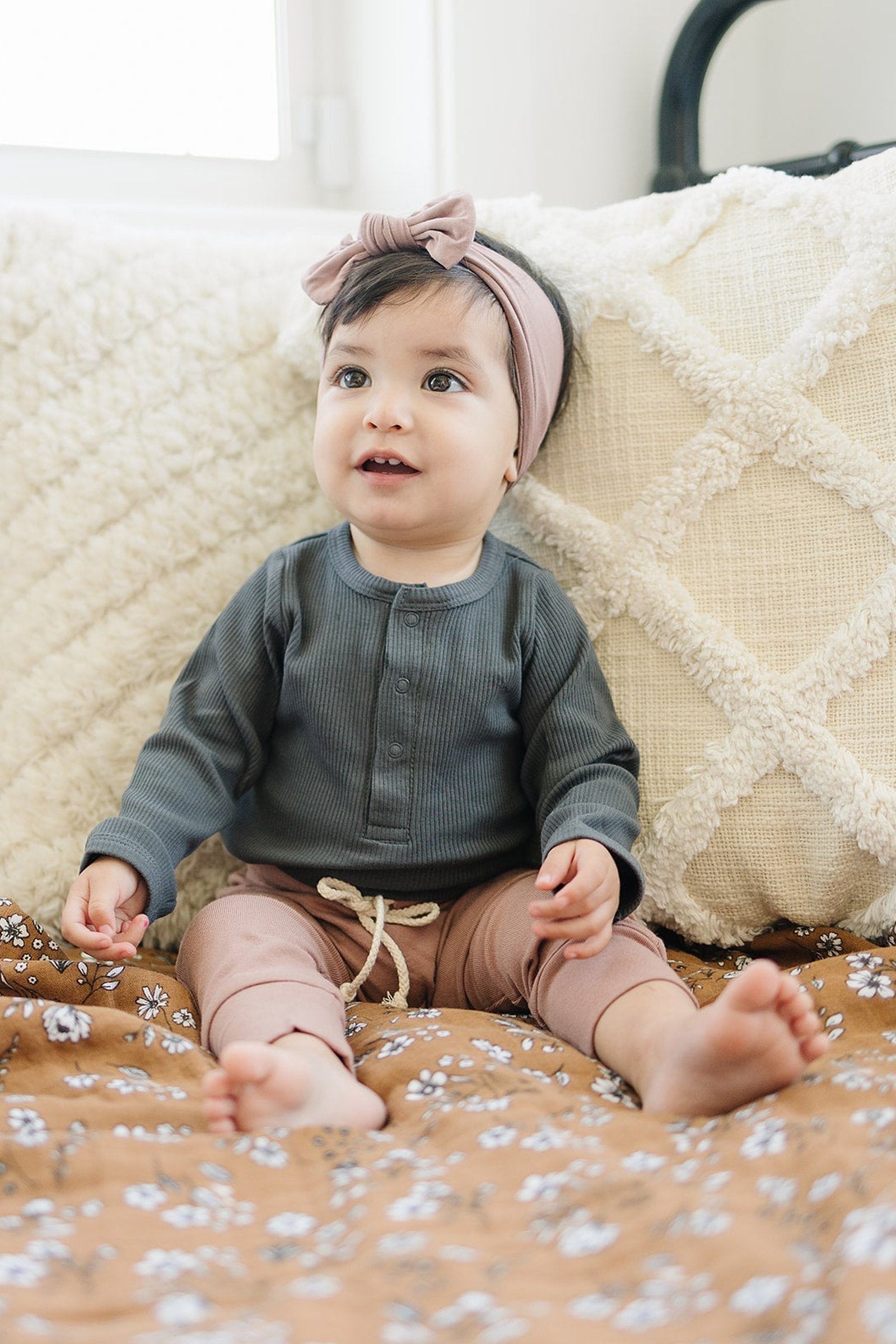 Charcoal Organic Snap Long Sleeve Ribbed Bodysuit, Baby Essentials, Cotton