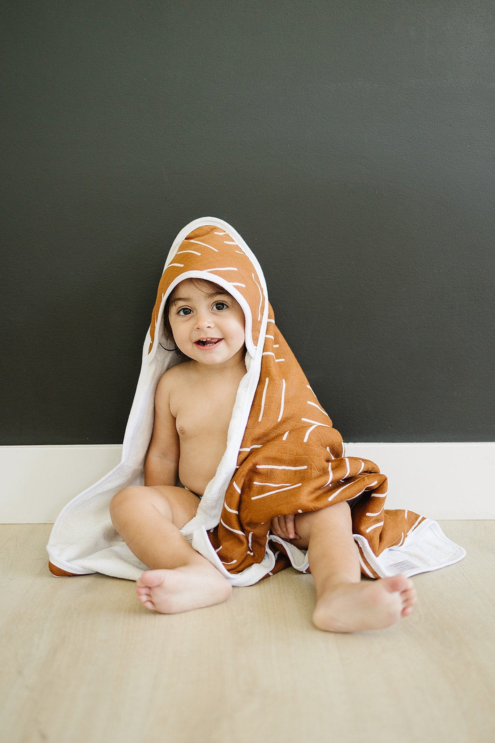 Mustard Mudcloth Muslin Hooded Towel, 100% Cotton, Baby Essentials