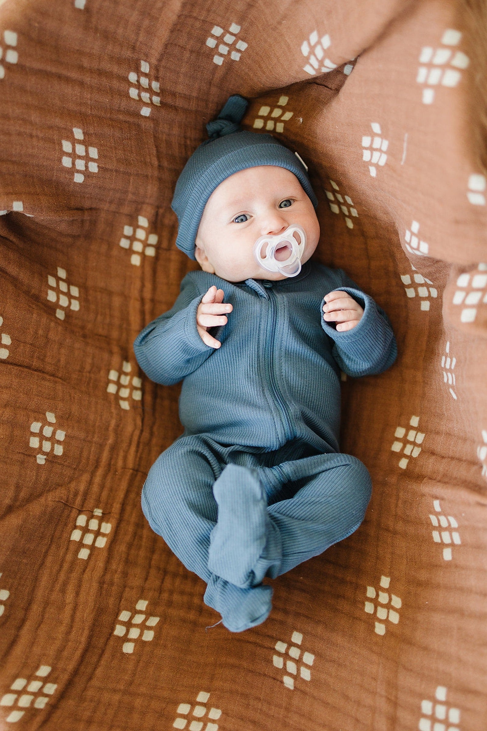 Navy Organic Cotton Ribbed Newborn Knot Hat, Baby Essentials