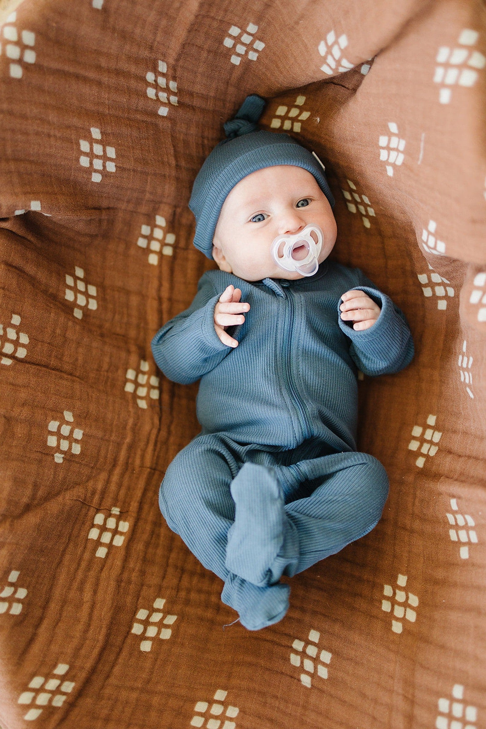 Navy Ribbed Zipper Footed Pajama, Organic Cotton, Baby Essentials