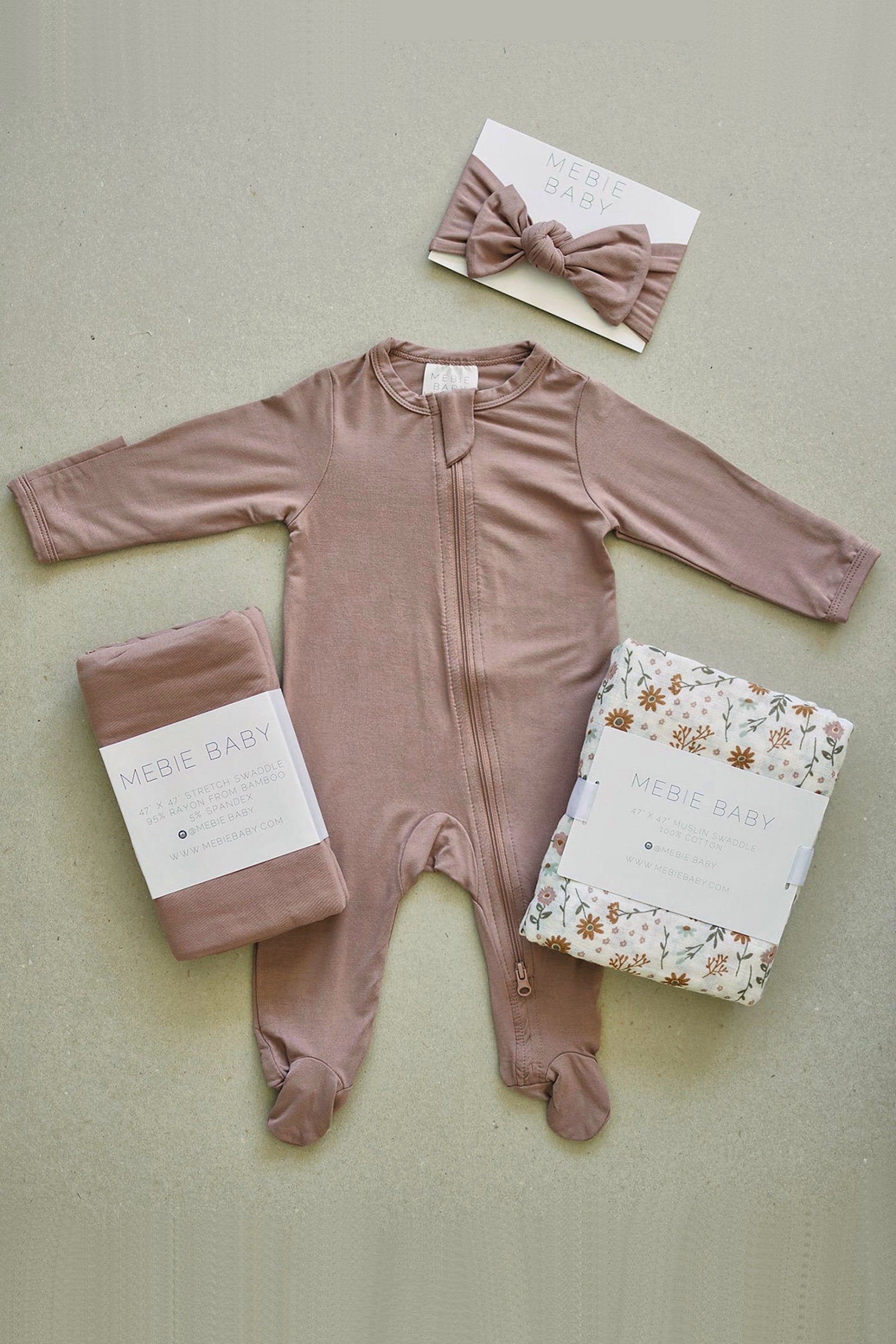 Dusty Rose Footed Zipper Pajama, Bamboo, Baby Essentials