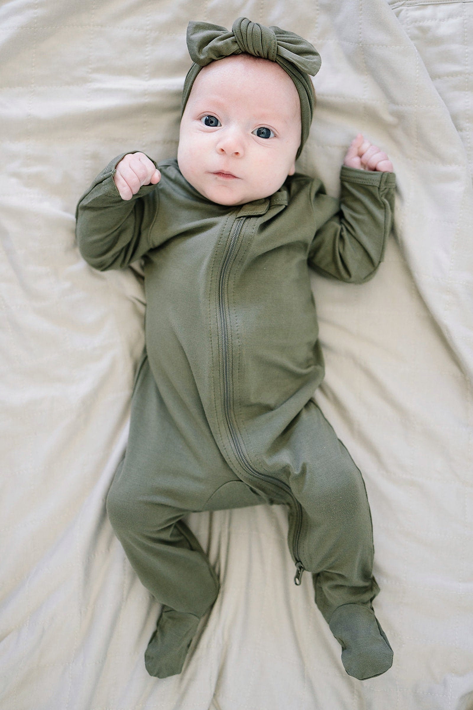 Olive Footed Zipper Pajama, Bamboo, Baby Essentials, Gender Neutral