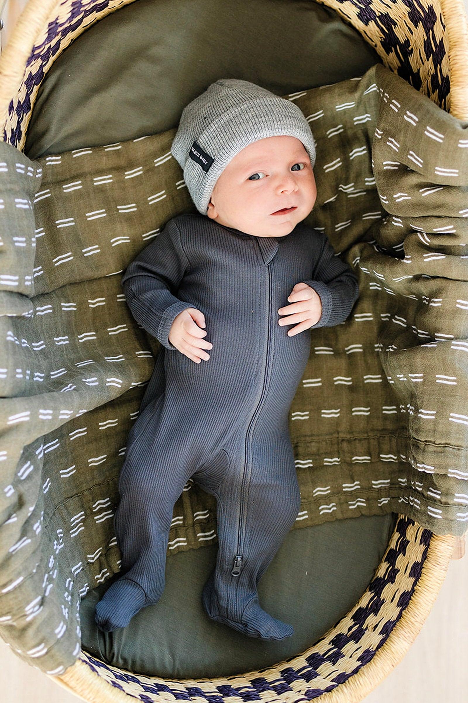 Charcoal Ribbed Zipper Footed Pajama, Baby Essentials, Organic Cotton