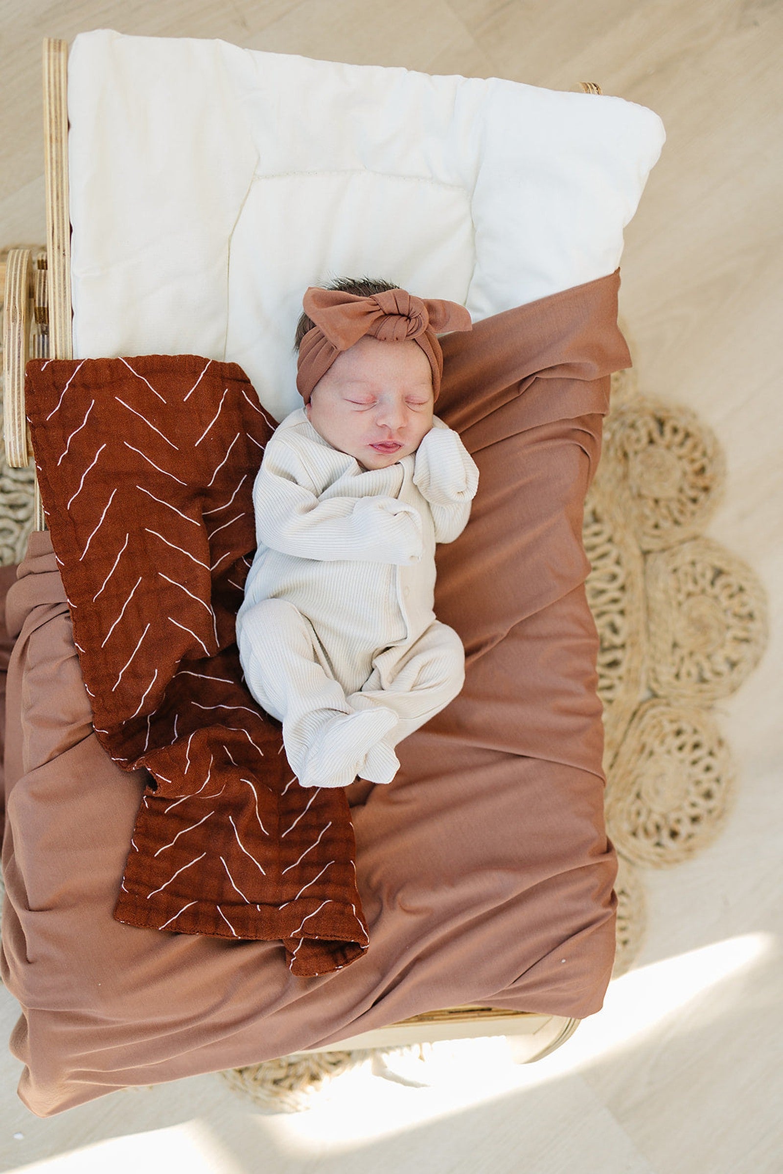 Rust Swaddle Blanket + Hat OR Head Wrap Set, Bamboo, Baby Essentials