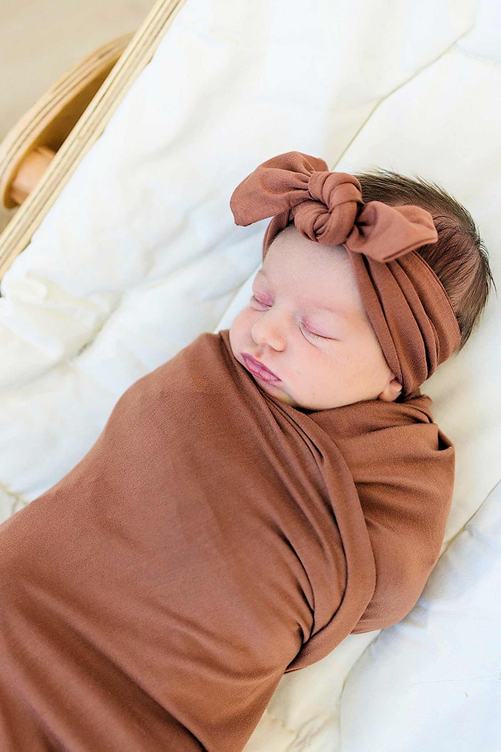 Rust Swaddle Blanket + Hat OR Head Wrap Set, Bamboo, Baby Essentials