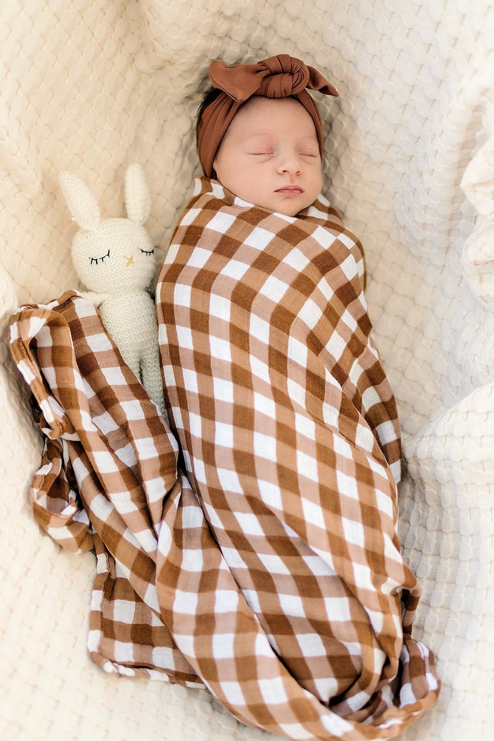 Gingham Lightweight Muslin Crib Quilt, 100% Cotton, Rust & White, Baby Essentials