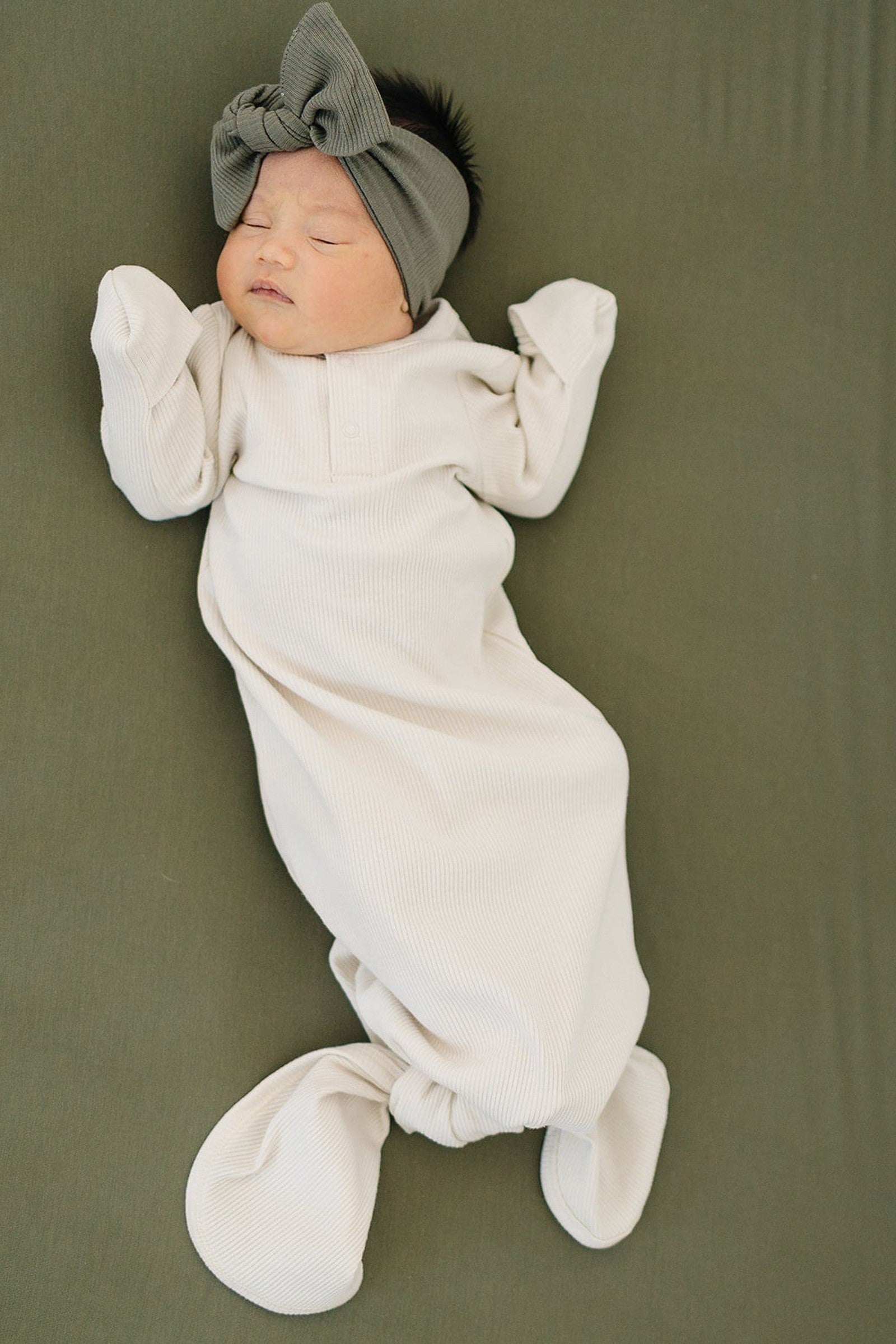 Vanilla Ribbed Knot Gown, Baby Essentials, Organic Cotton