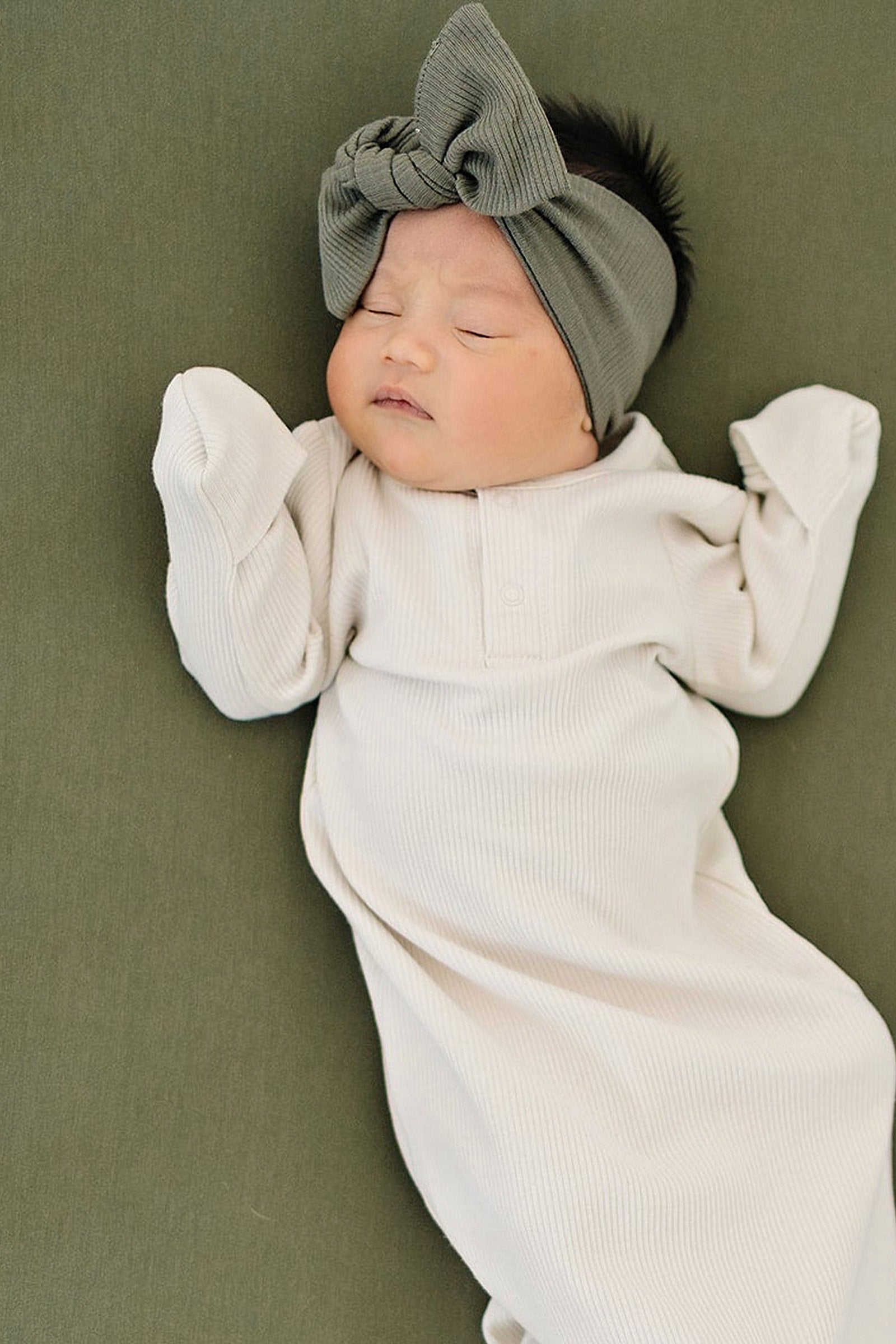 Baby Girl Winter Green Ribbed Head Wrap, Organic Cotton, Baby