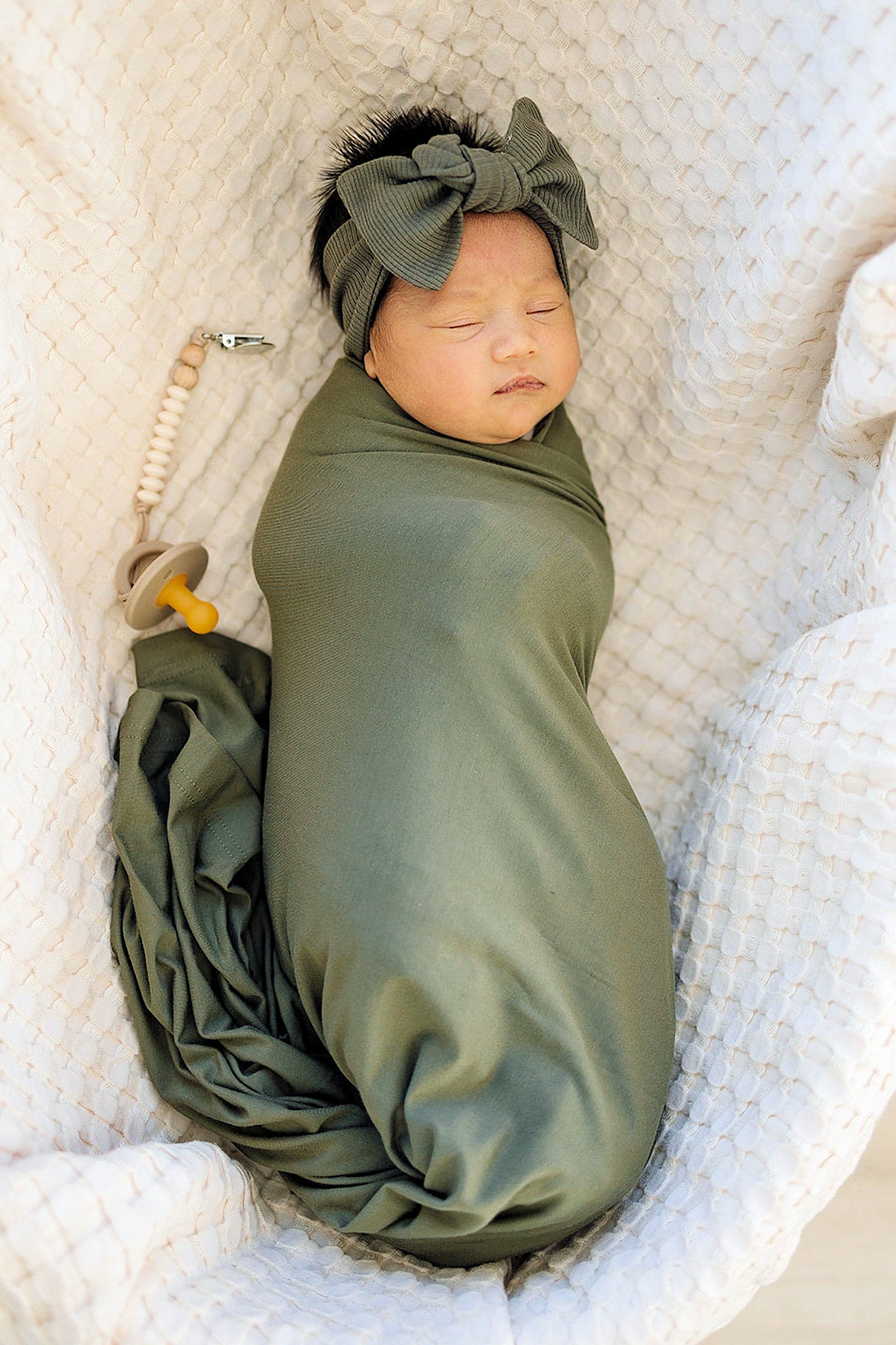 Baby Girl Winter Green Ribbed Head Wrap, Organic Cotton, Baby
