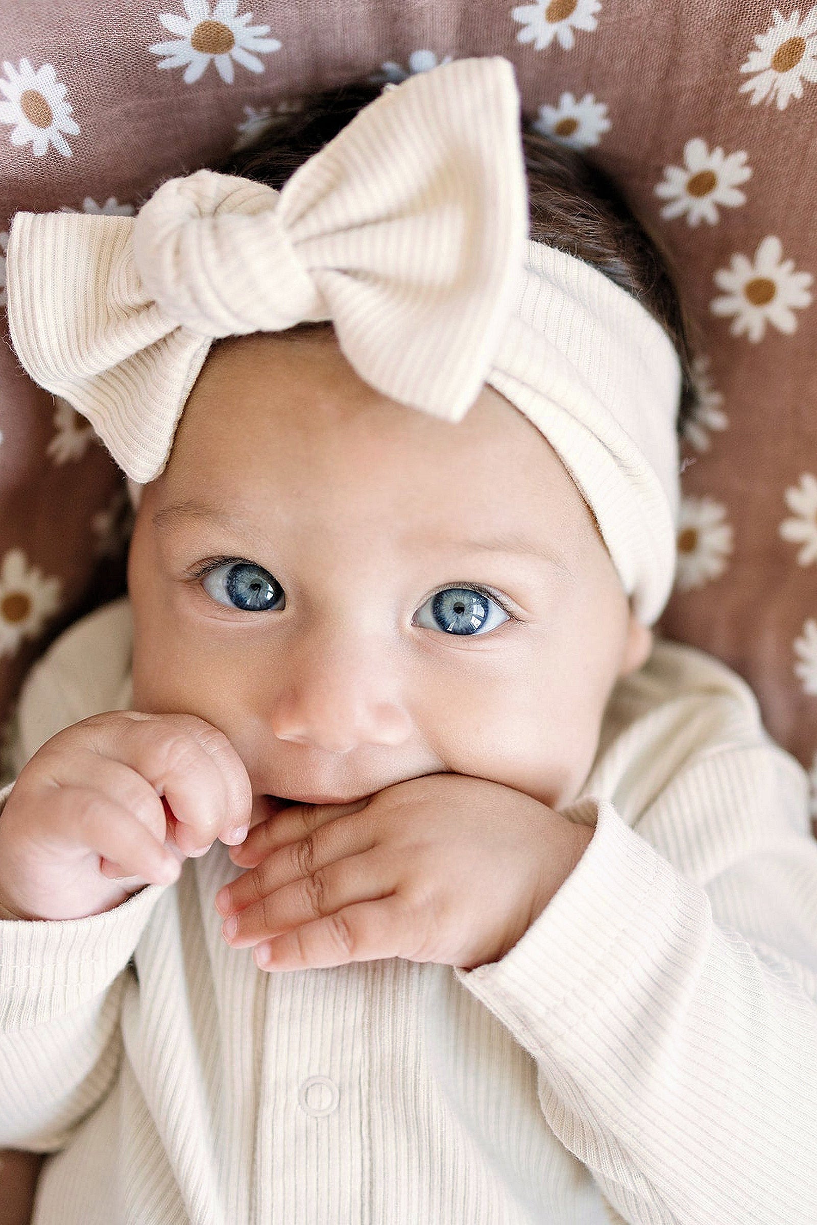 Baby Girl Vanilla Ribbed Head Wrap, Organic Cotton
