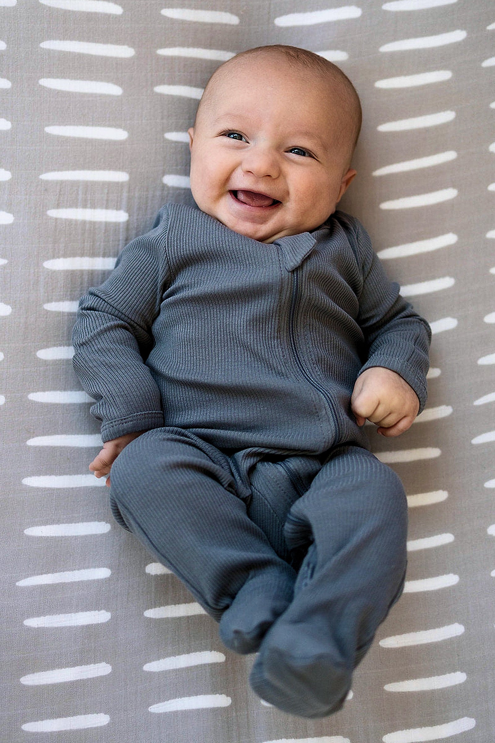 Charcoal Ribbed Zipper Footed Pajama, Baby Essentials, Organic Cotton