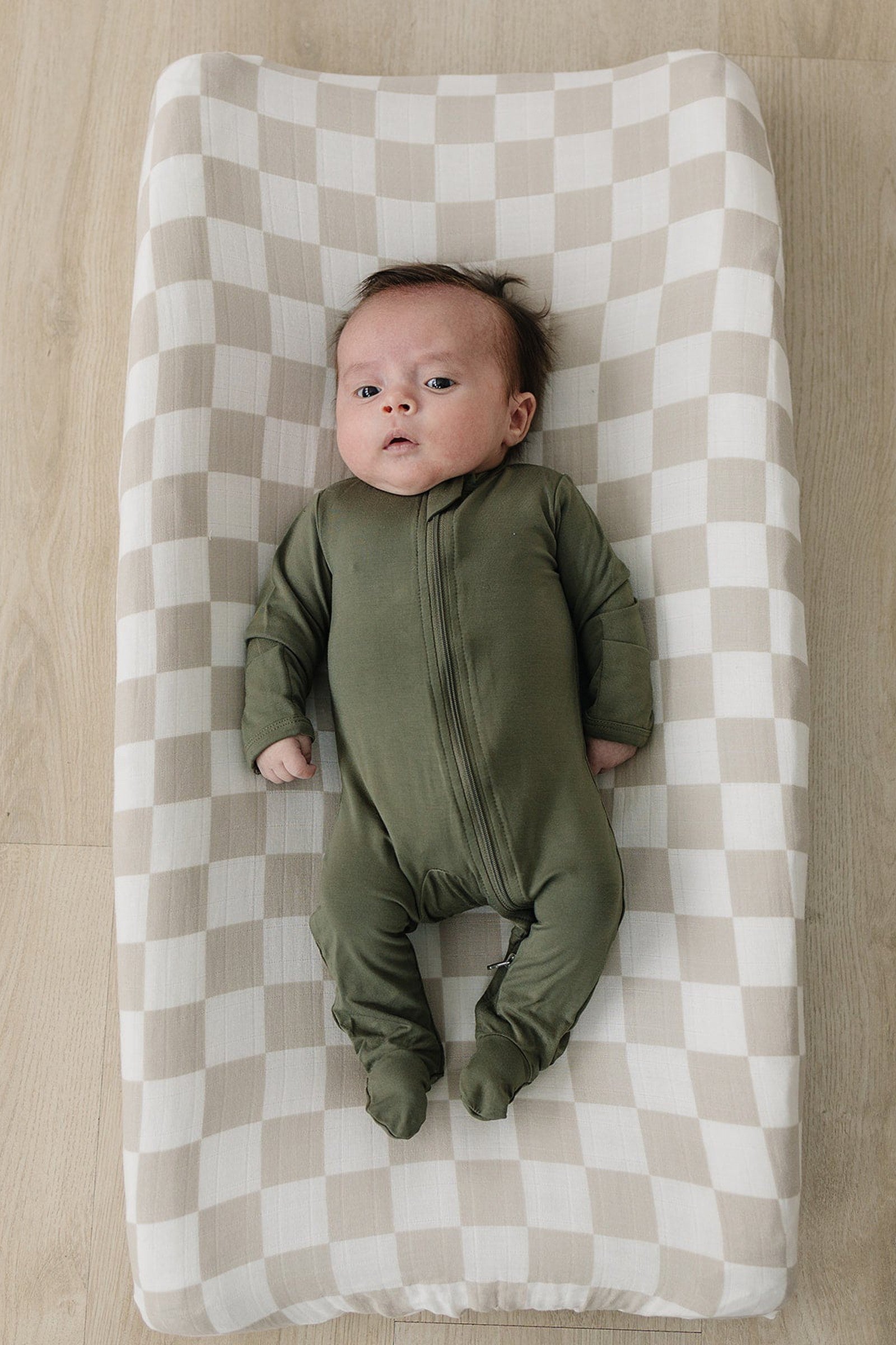 Taupe Checkered Muslin Changing Pad Cover, 100% Cotton, Baby Essentials
