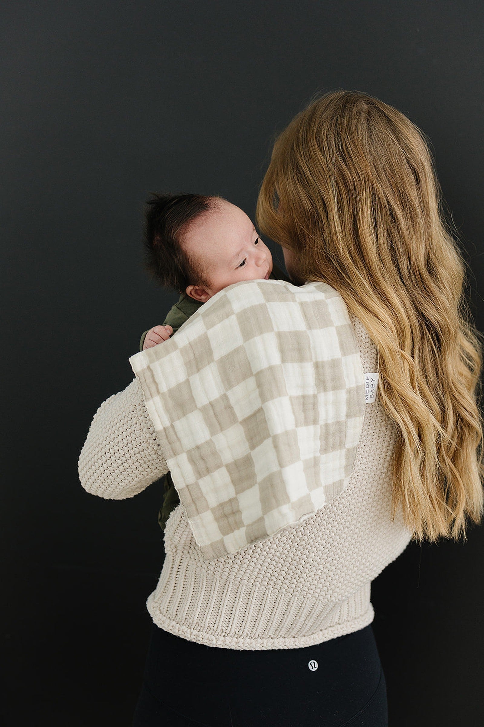 Taupe Checkered Muslin Burp Cloth, 100% Cotton, Baby Essentials