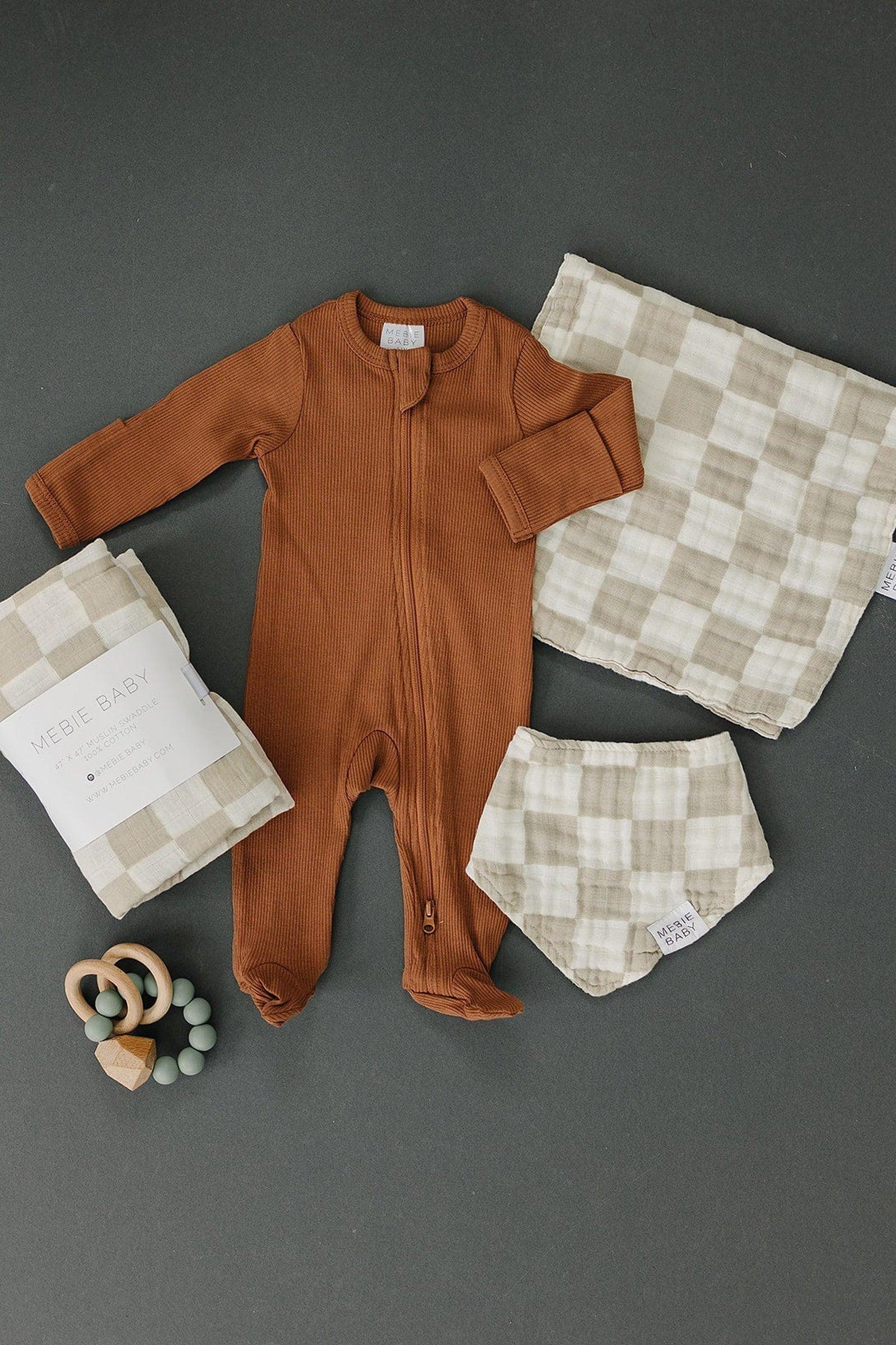 Taupe Checkered Muslin Bib, 100% Cotton, Baby Essentials
