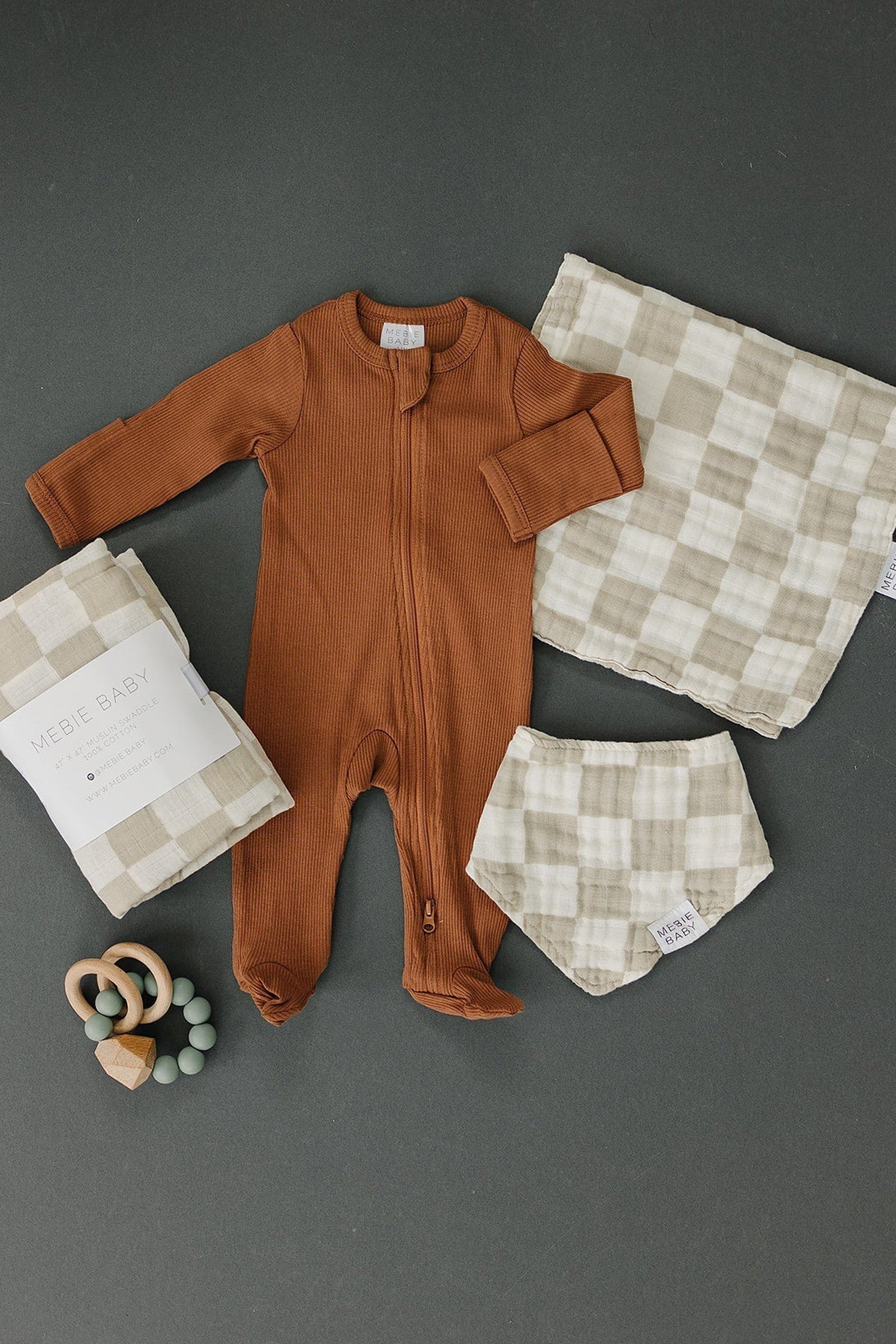 Taupe Checkered Muslin Burp Cloth, 100% Cotton, Baby Essentials