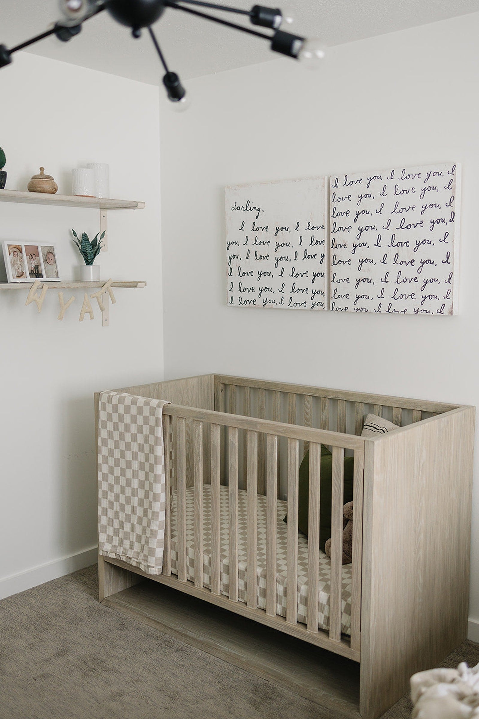 Taupe Checkered Lightweight Muslin Crib Quilt, 100% Cotton, Baby Essentials