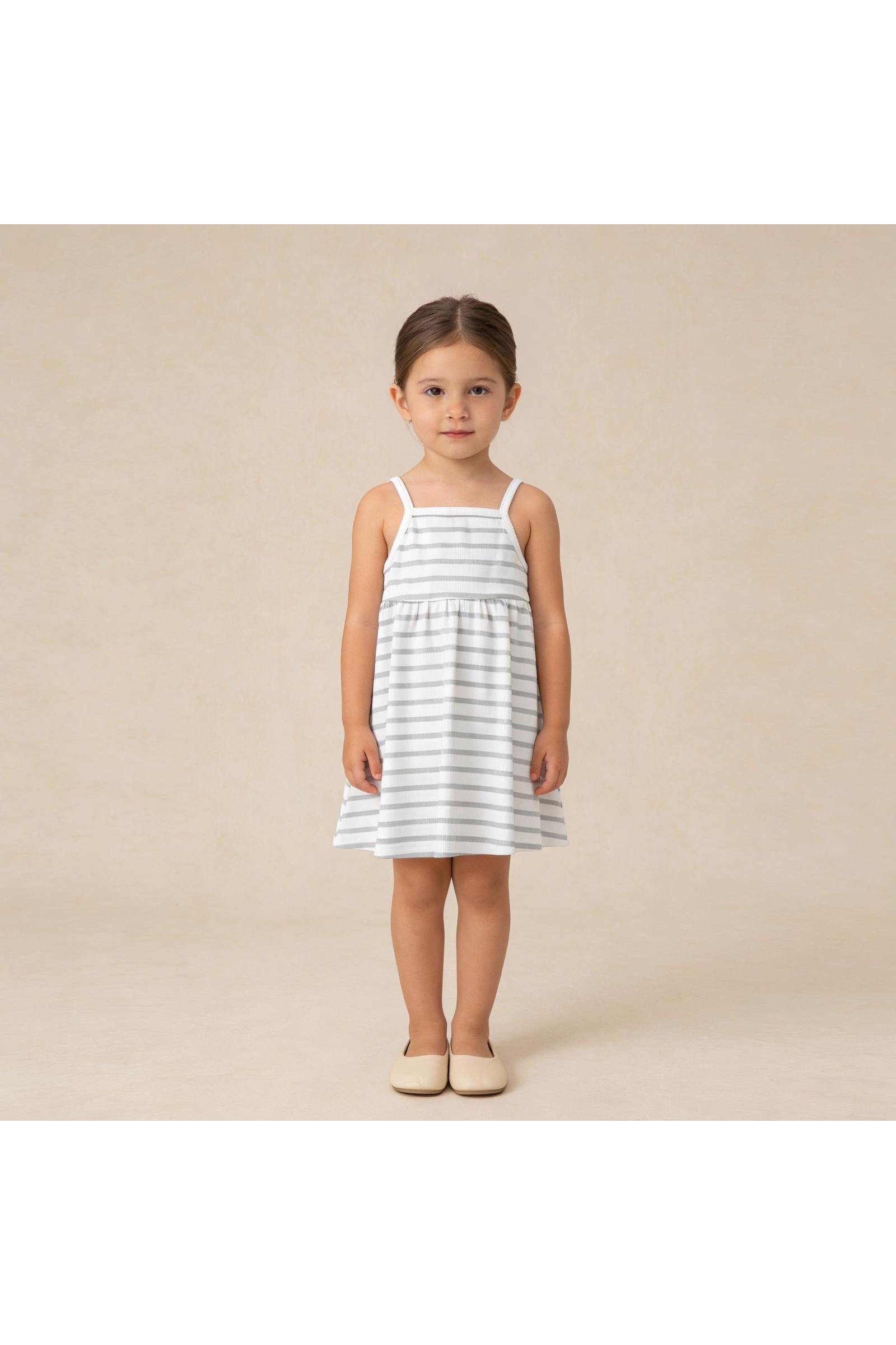 Organic Tie-Back Strap Dress - Fog Stripes