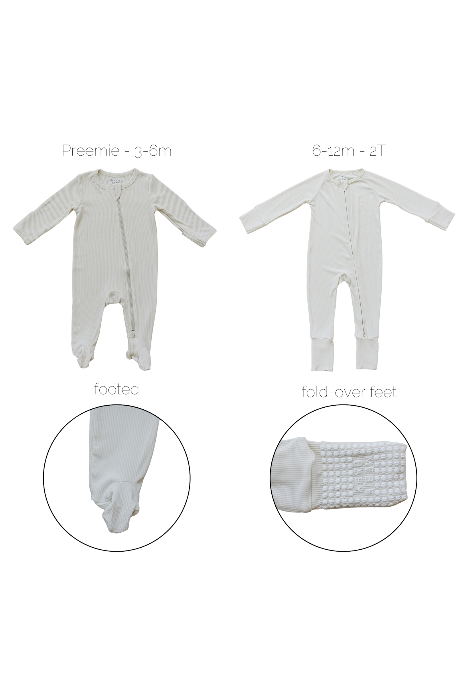 Cream Ribbed Zipper Pajama, Bamboo, Preemie, Baby Essentials