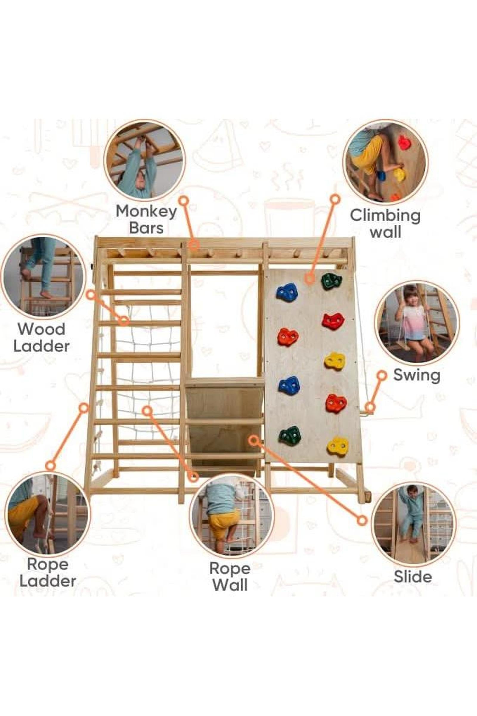 Magnolia - Wooden 7-in-1 Climber, Slide, Gym, Playset, Indoor, New Zealand FSC-certified pinewood