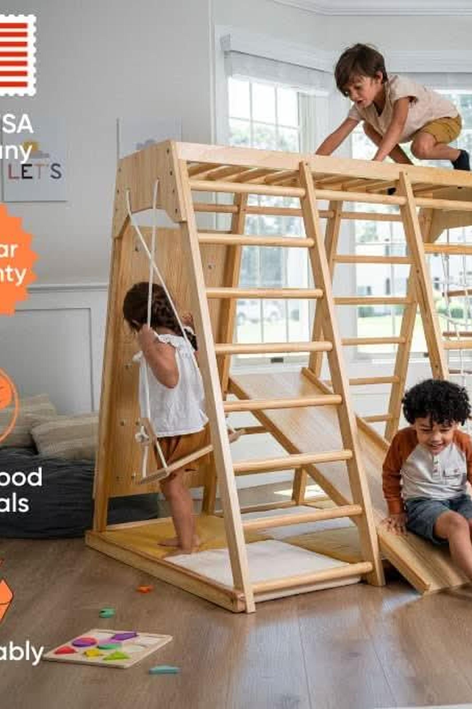 Magnolia - Wooden 7-in-1 Climber, Slide, Gym, Playset, Indoor, New Zealand FSC-certified pinewood
