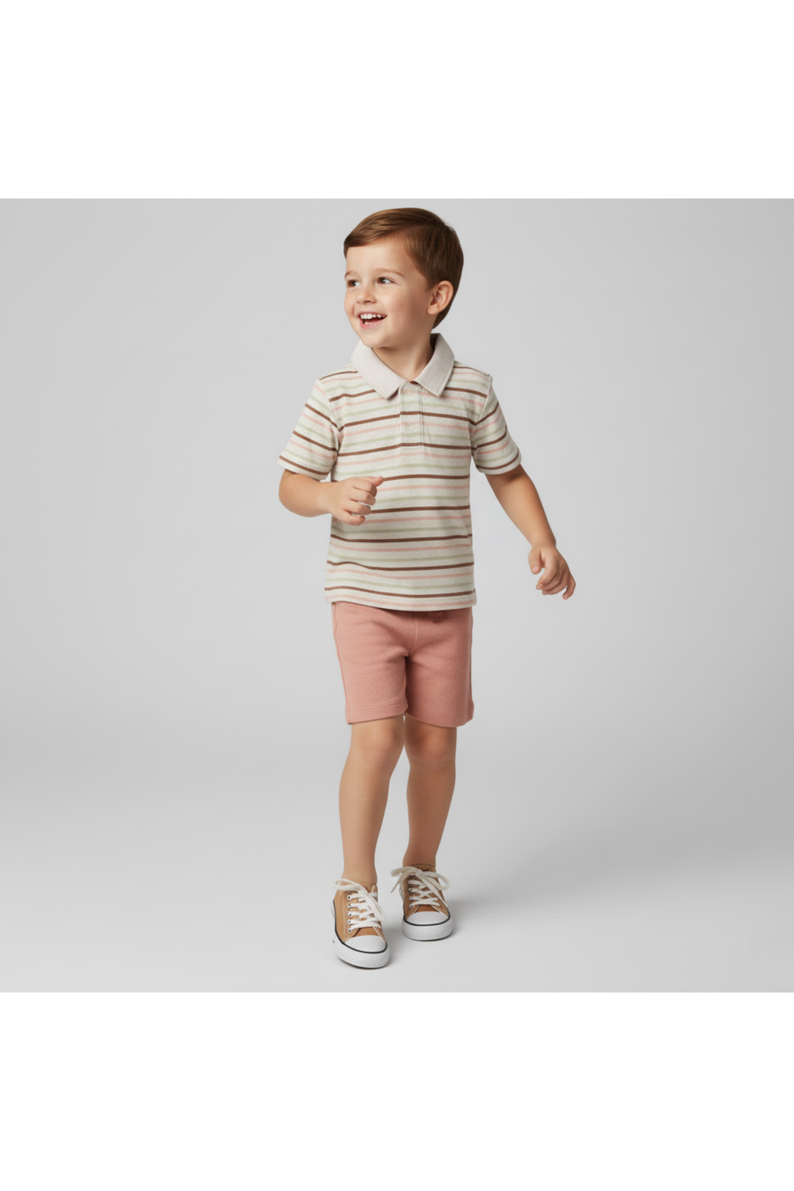 Organic Collar Tee & Shorts Set - Terra Stripes