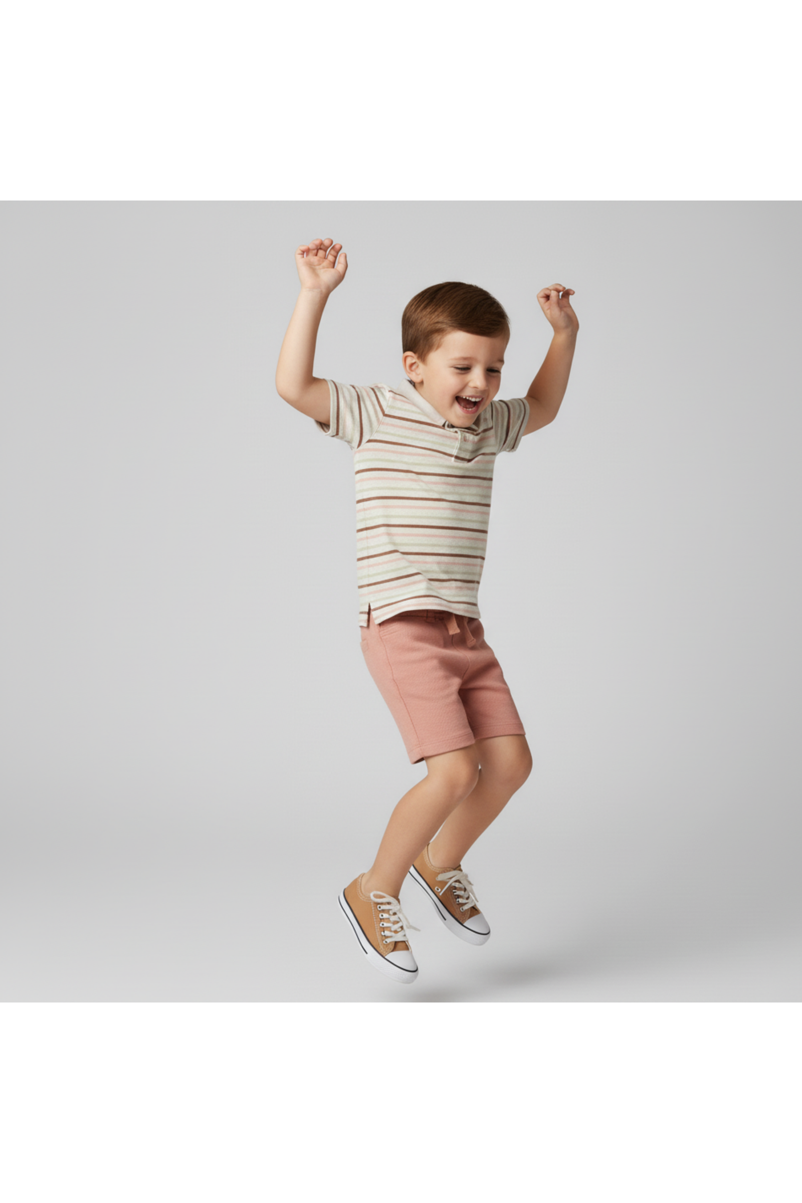 Organic Collar Tee & Shorts Set - Terra Stripes