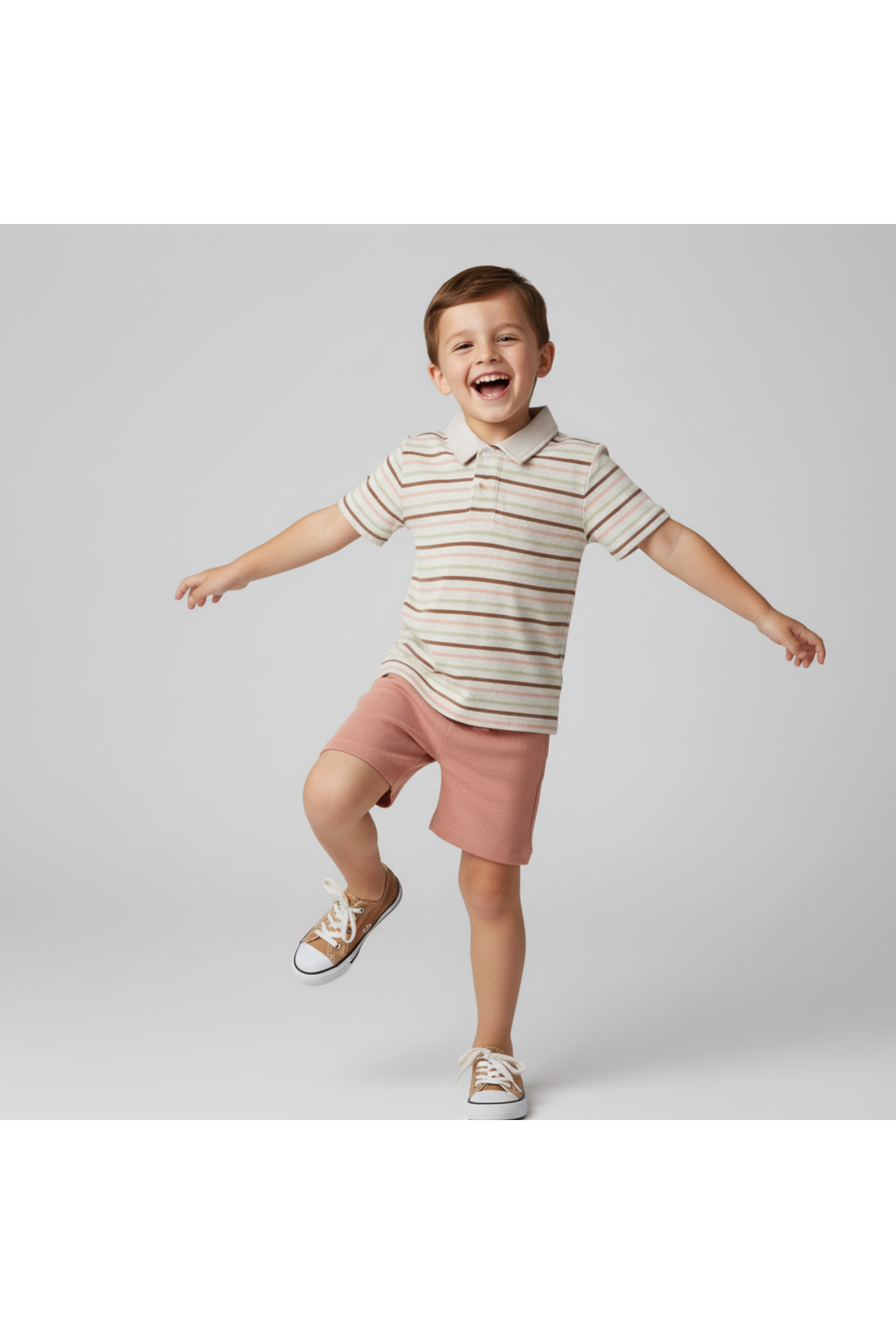 Organic Collar Tee & Shorts Set - Terra Stripes