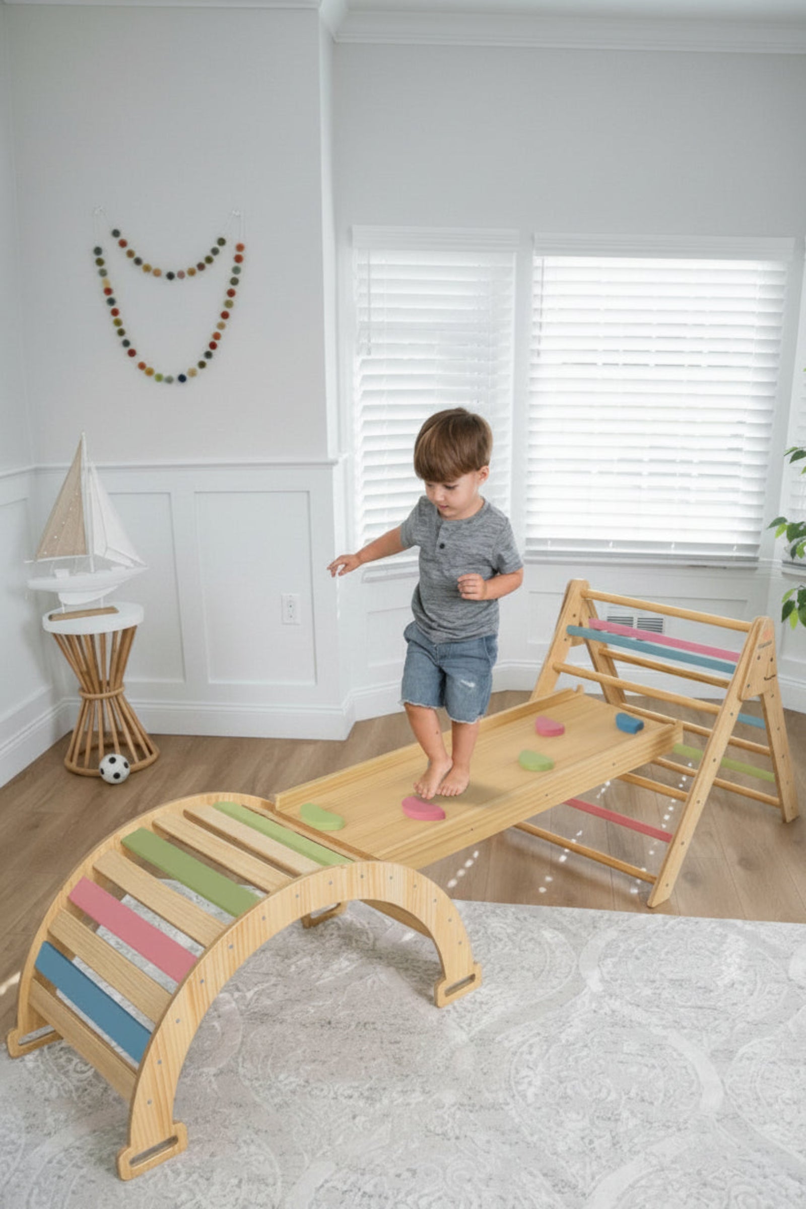 Hazel Baby & Toddler Gym, Pikler Triangle, Slide & Rocker Playset