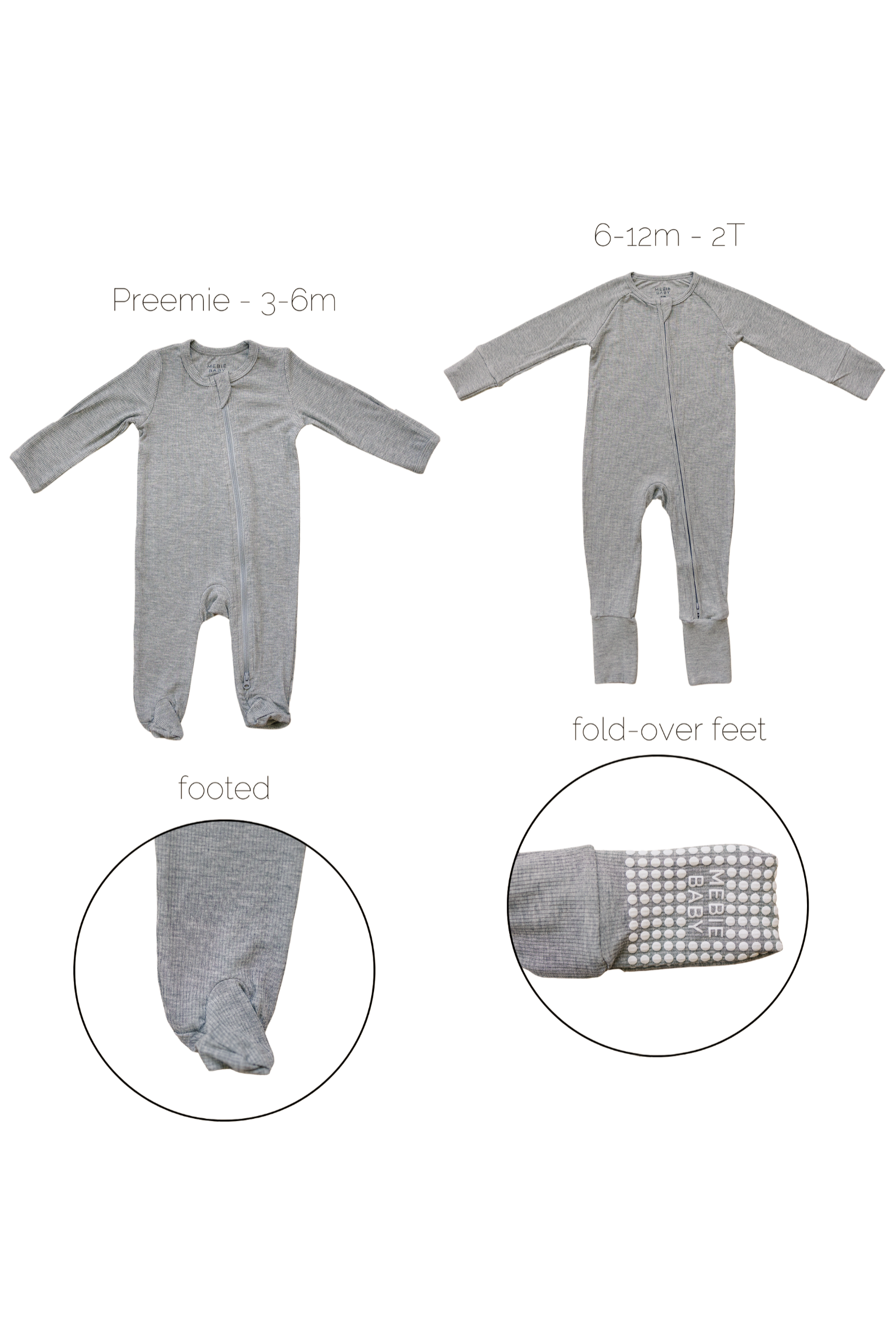 Heather Grey Ribbed Zipper Pajama, Bamboo, Preemie, Baby Essentials