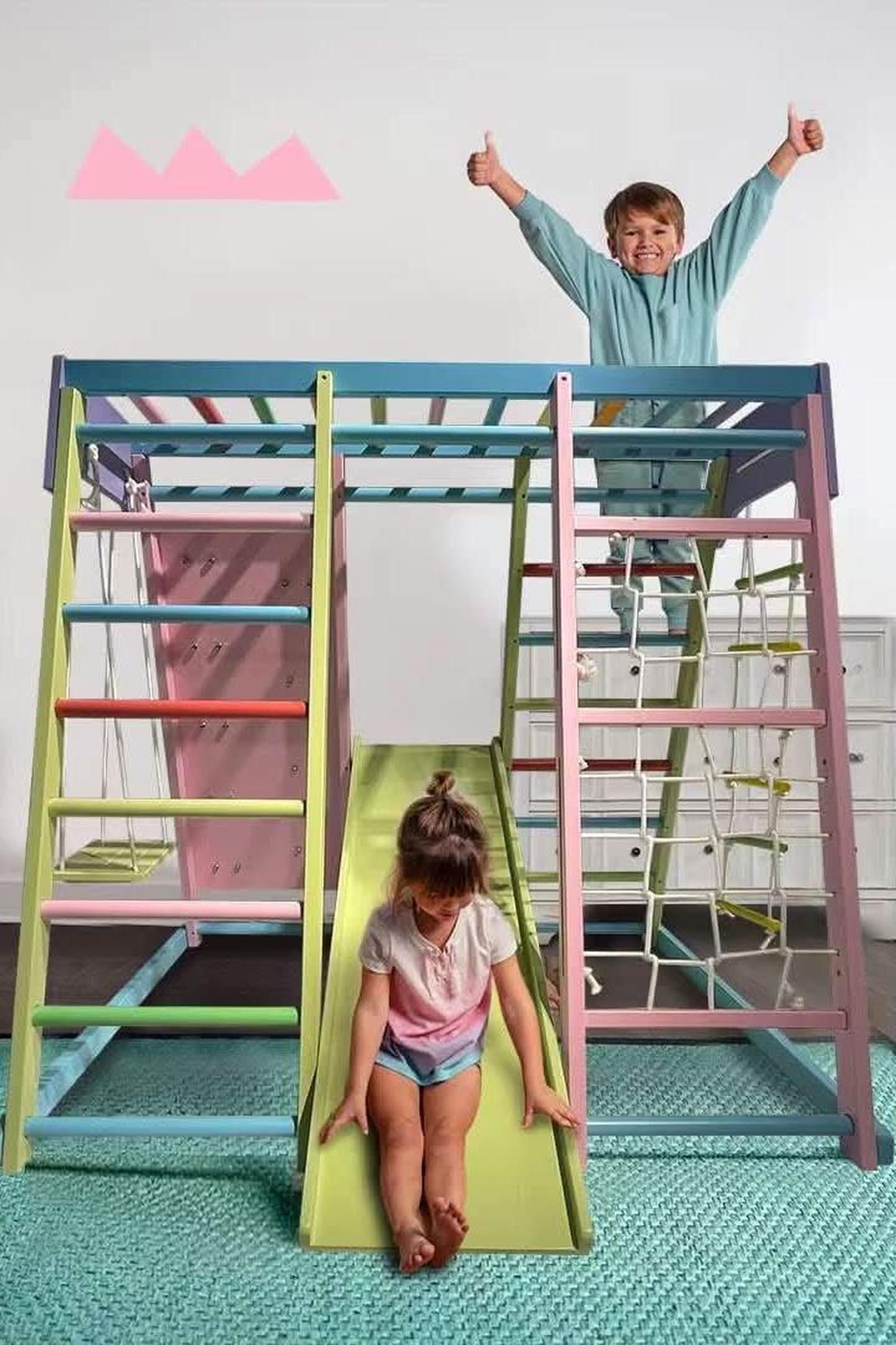Magnolia - Wooden 7-in-1 Climber, Slide, Gym, Playset, Indoor, New Zealand FSC-certified pinewood