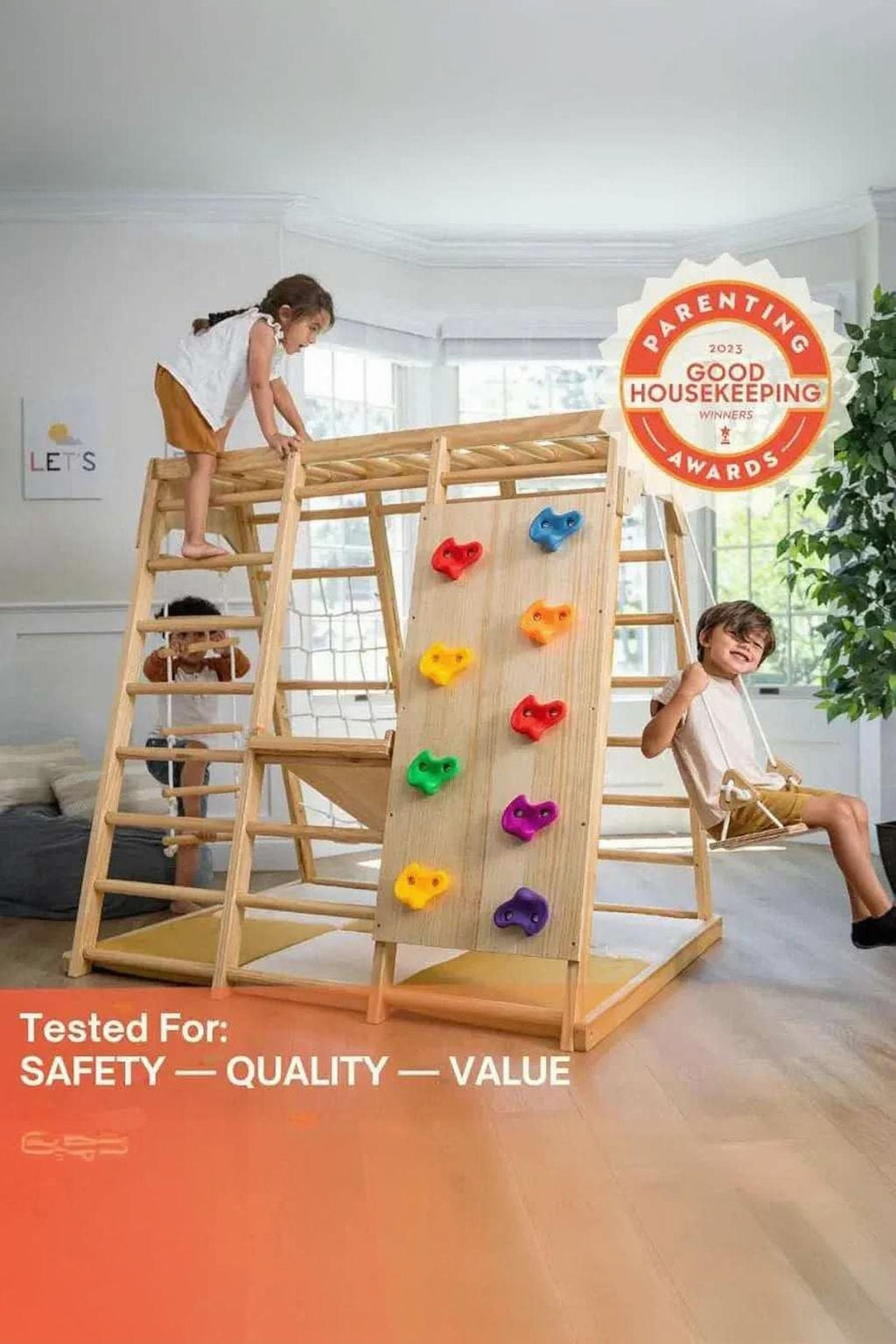 Magnolia - Wooden 7-in-1 Climber, Slide, Gym, Playset, Indoor, New Zealand FSC-certified pinewood