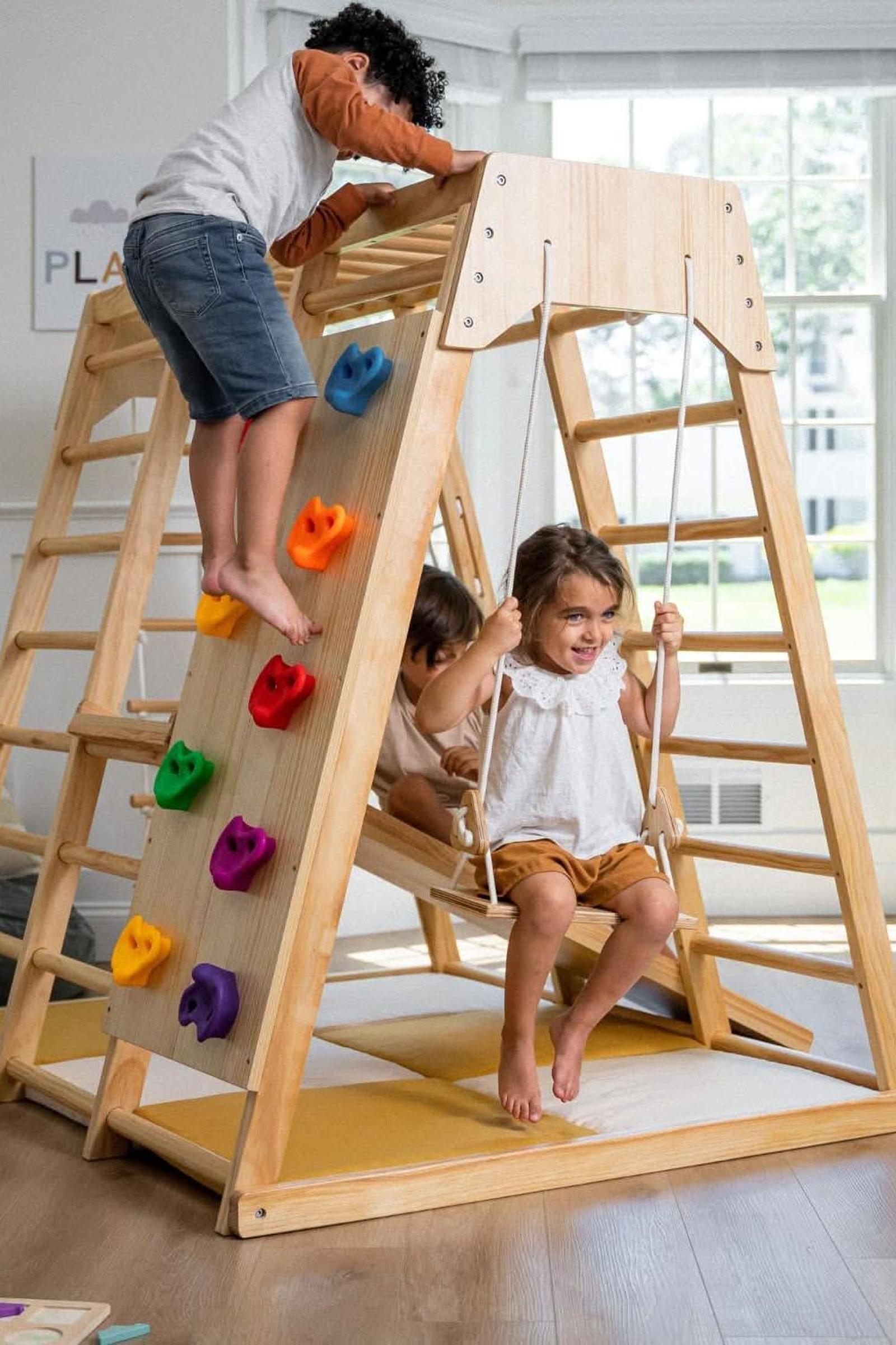 Magnolia - Wooden 7-in-1 Climber, Slide, Gym, Playset, Indoor, New Zealand FSC-certified pinewood