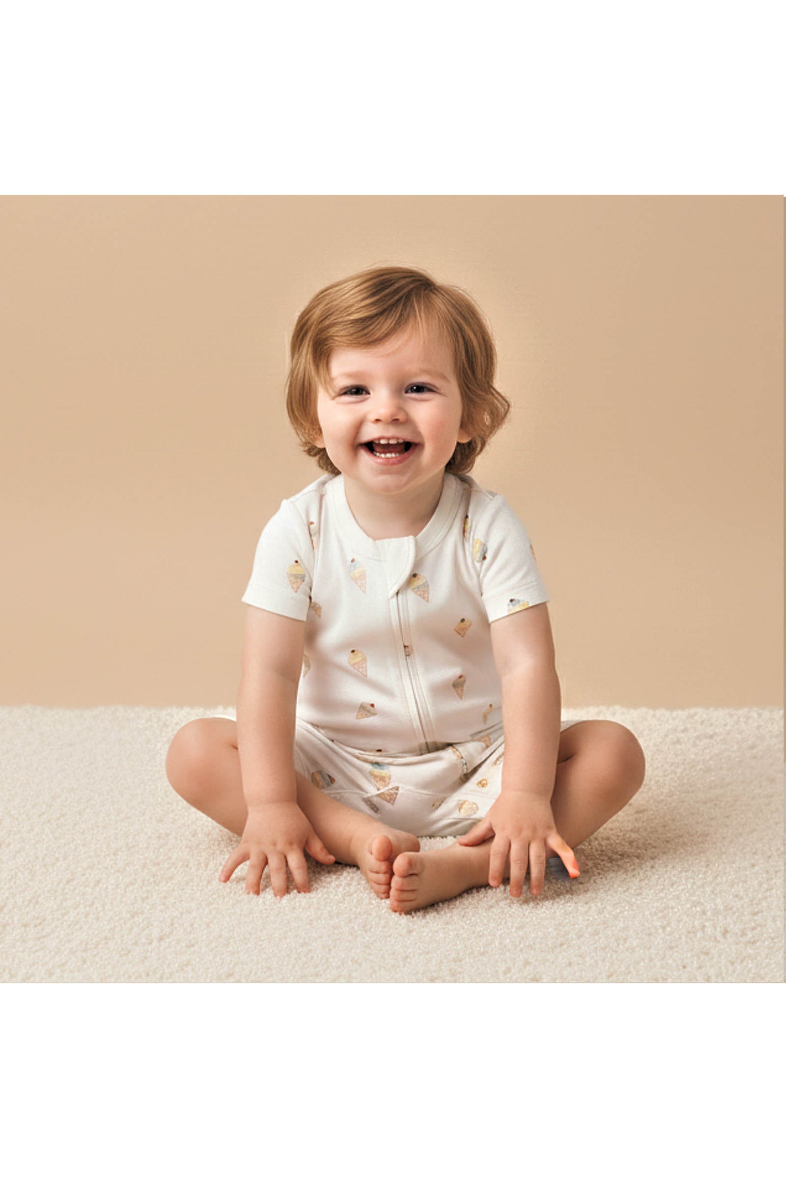 Organic Short Zip Romper - Ice Cream