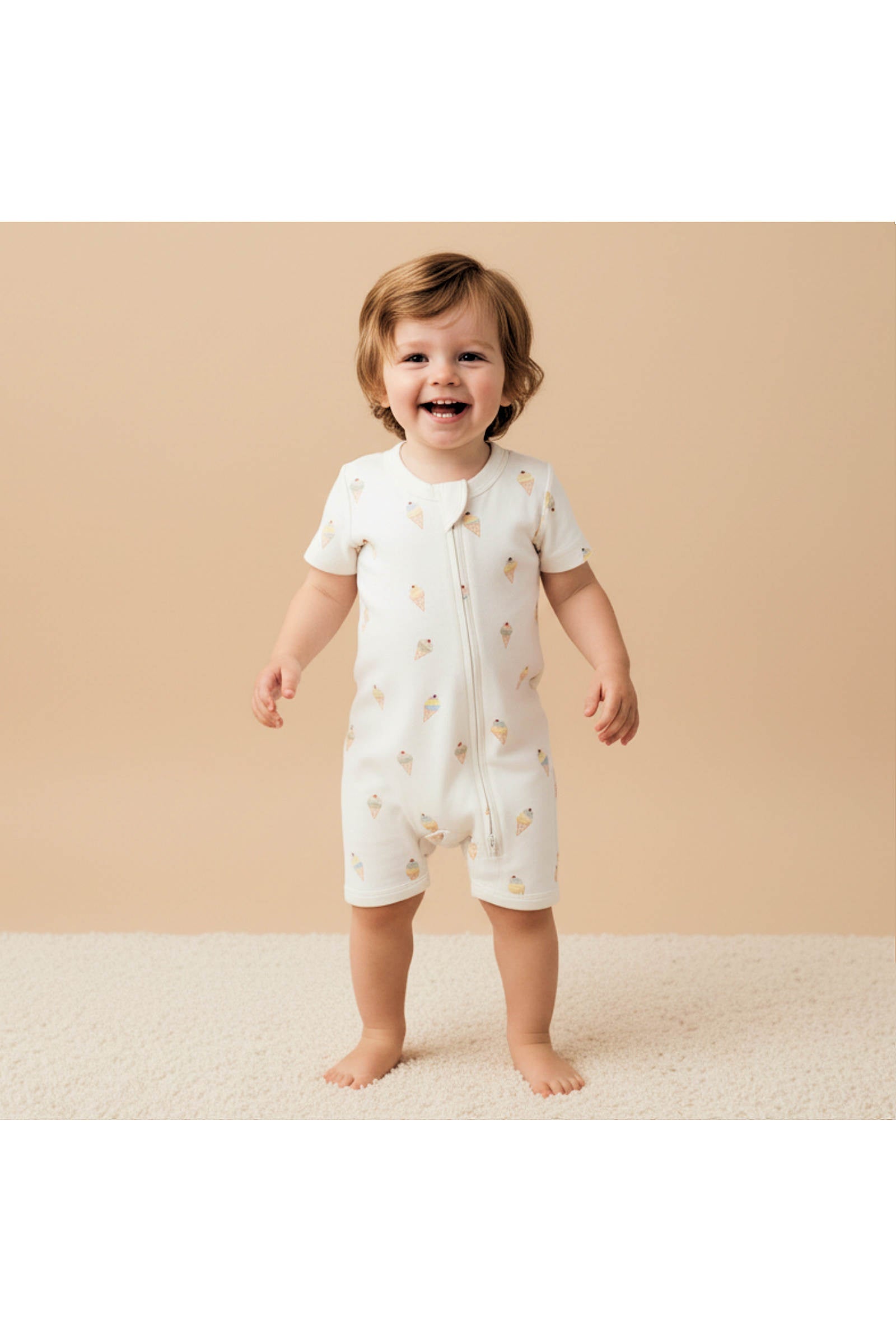Organic Short Zip Romper - Ice Cream