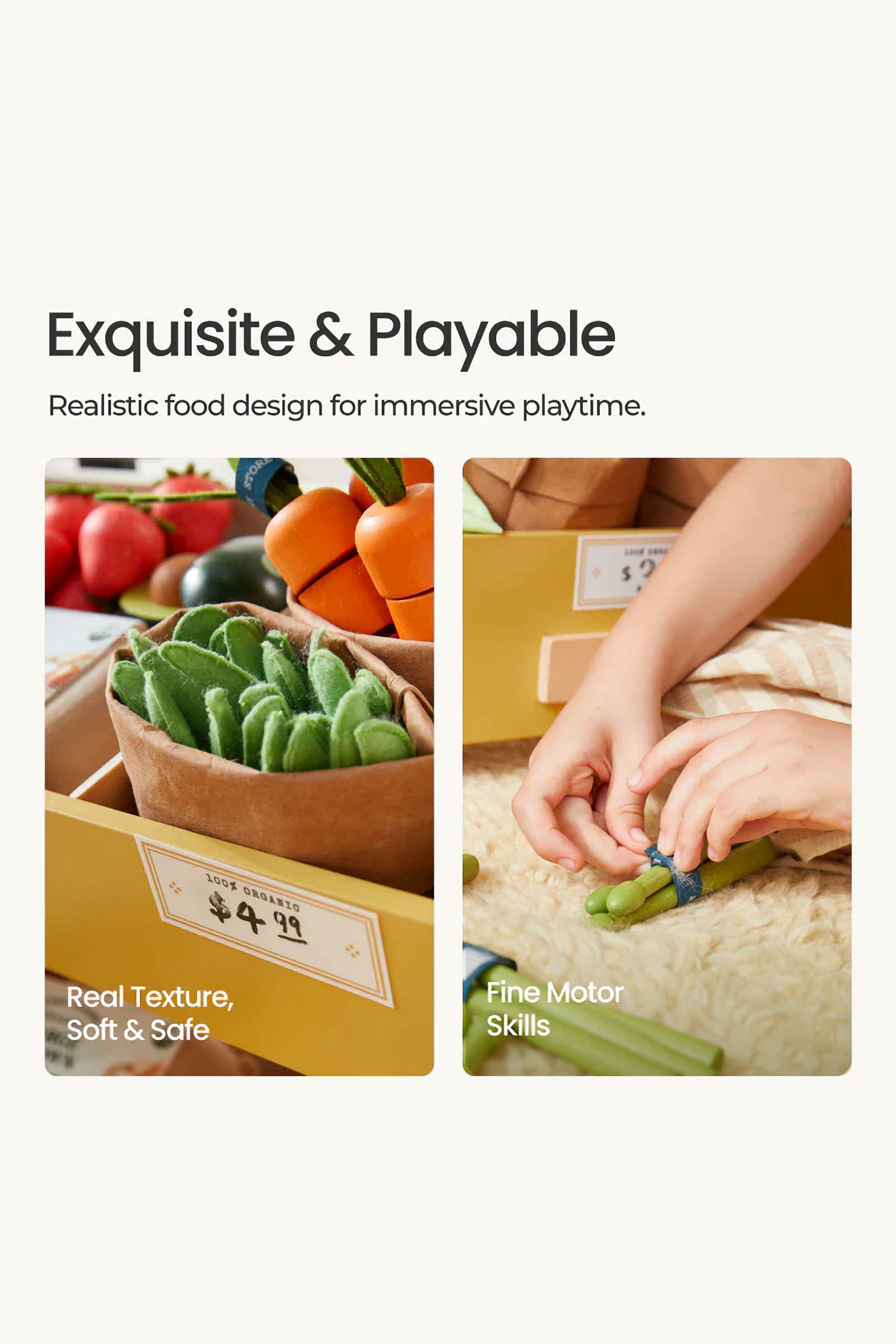 Organic Wooden Play Food Set Bundle | Meat, Dairy, Eggs, Fruits & Veggies