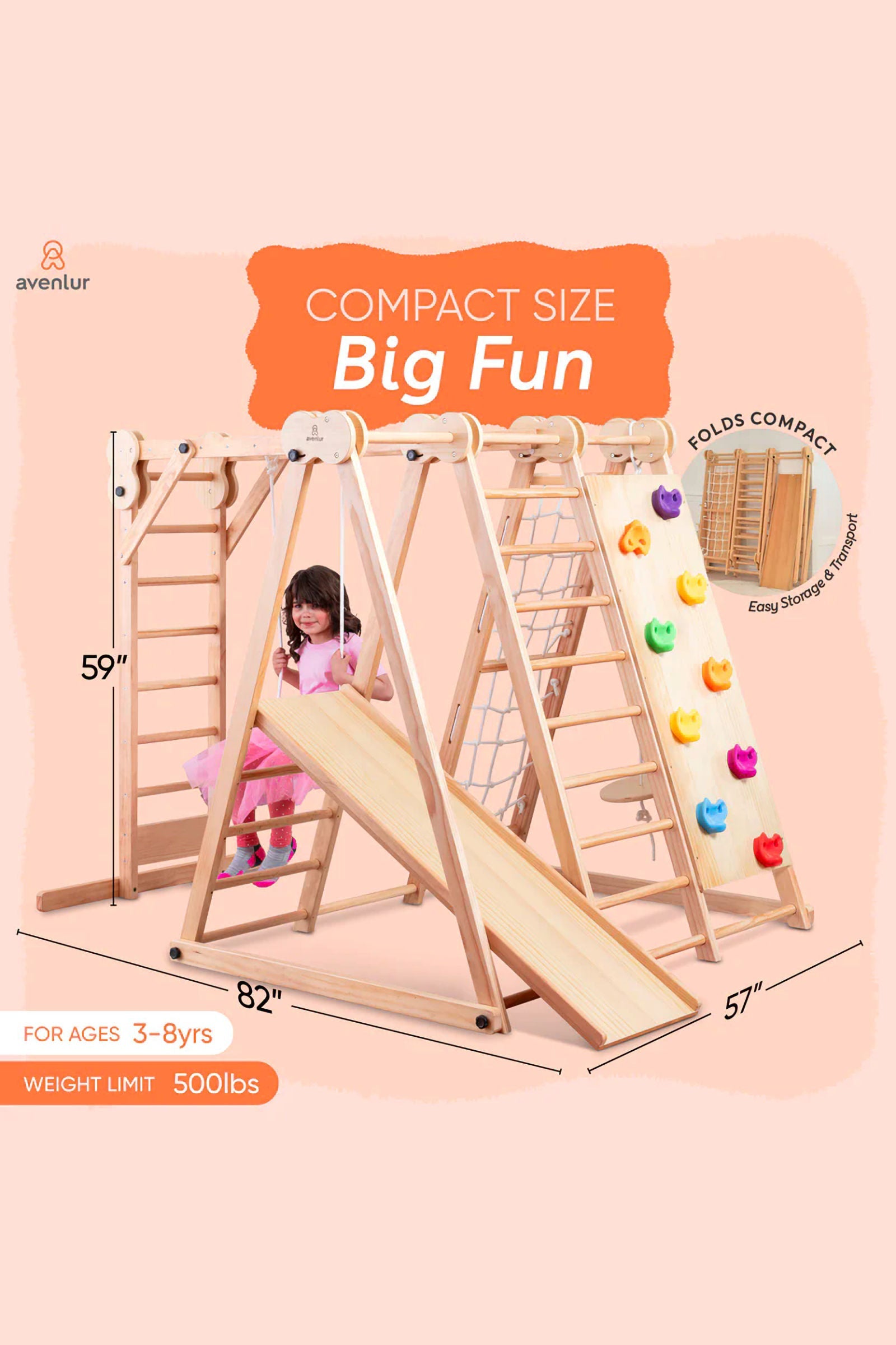 Chestnut 8-in-1 Foldable Jungle Gym for Toddlers, Indoor, Montessori Inspired