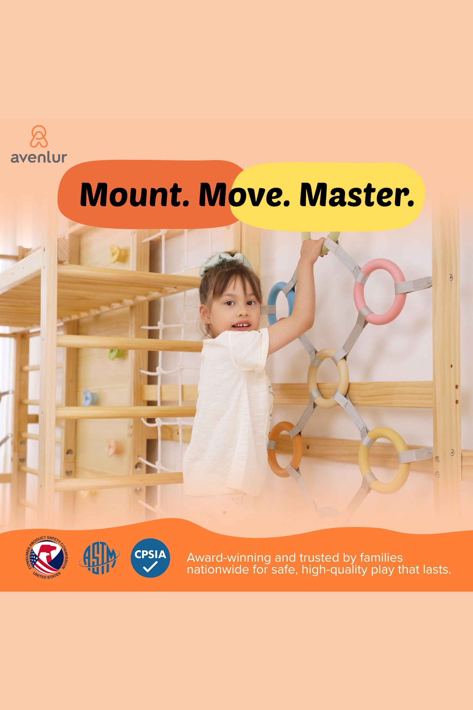 Walnut Modular Swedish Ladder Jungle Gym, Indoor, 95" Height, Wall Mounted