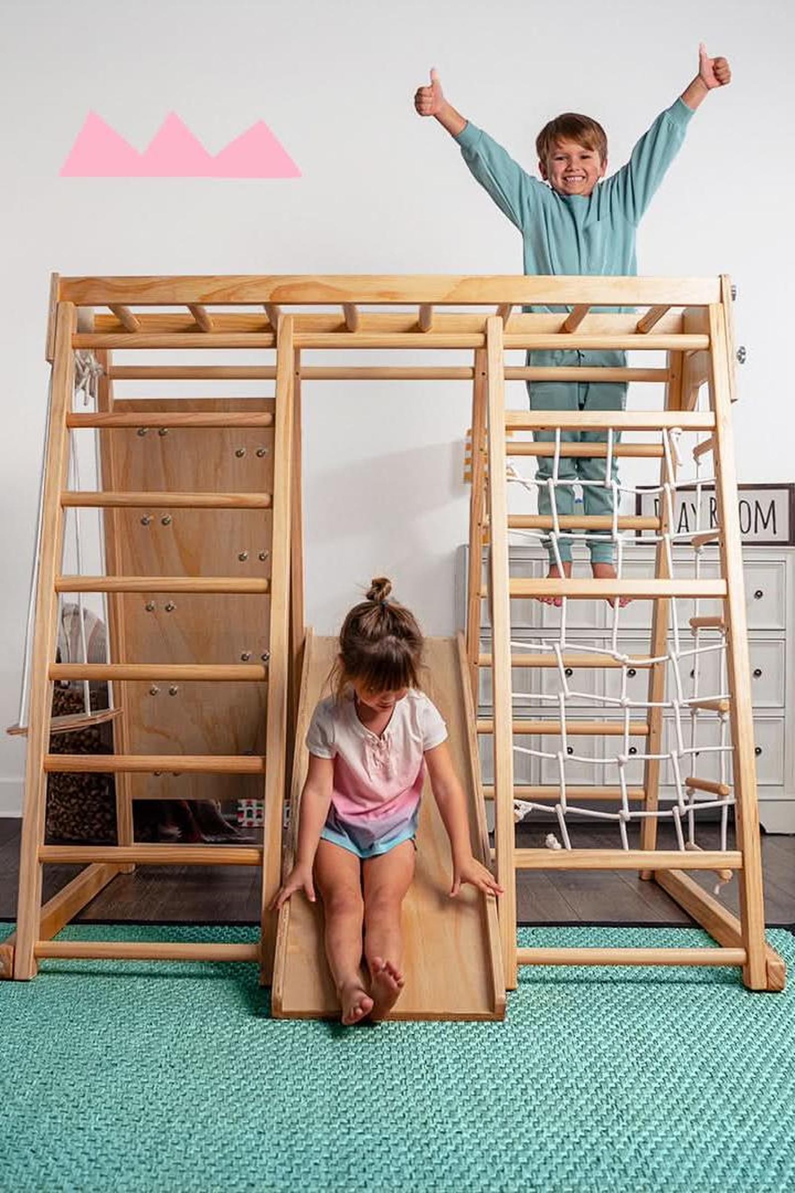 Magnolia - Wooden 7-in-1 Climber, Slide, Gym, Playset, Indoor, New Zealand FSC-certified pinewood