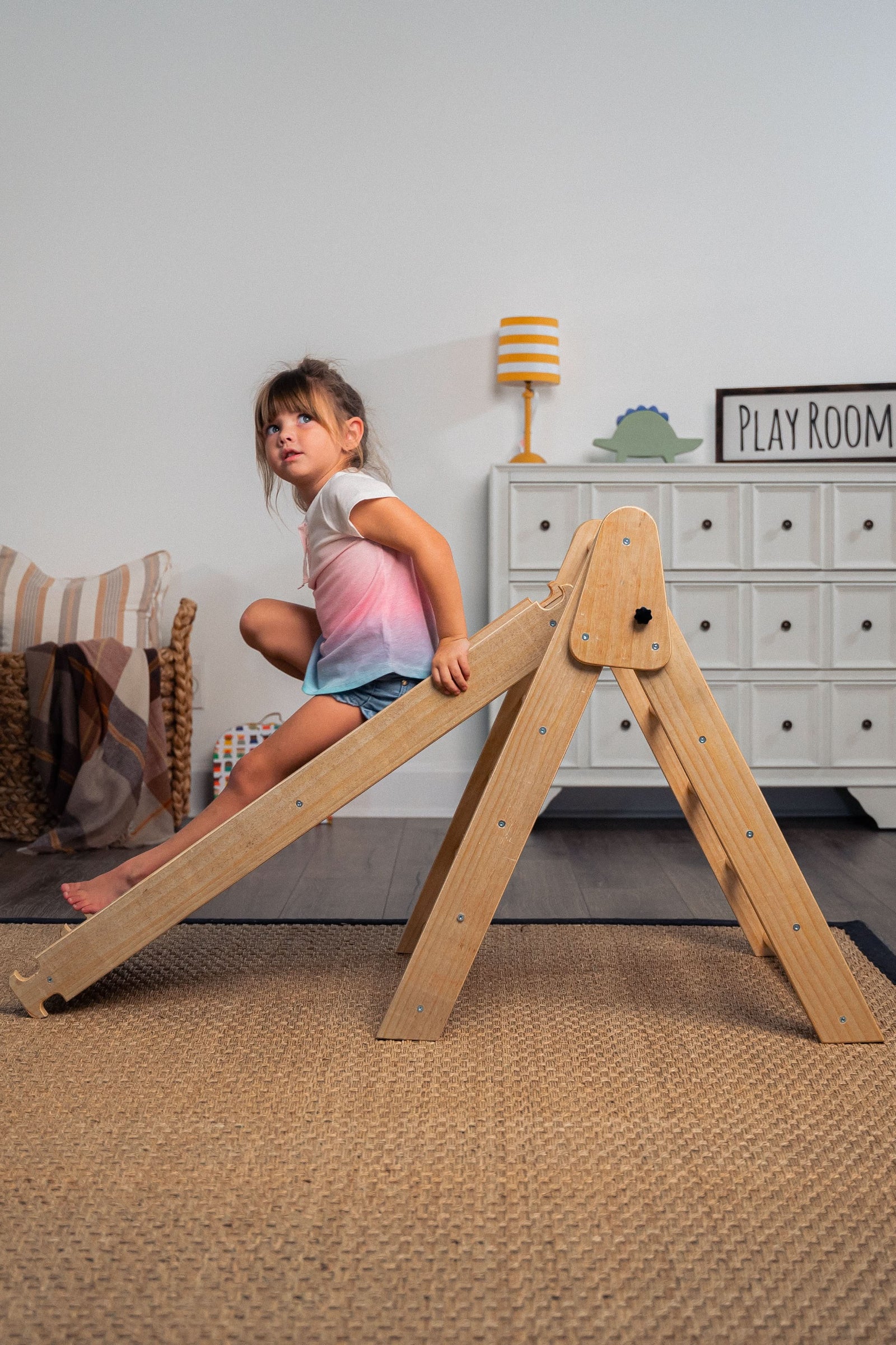 Hazel Baby & Toddler Gym Playset, Pikler Triangle, Slide & Rocker, Thick Rocker Cushion