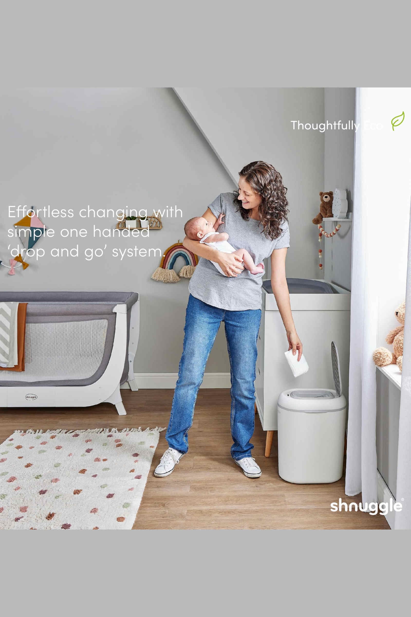 Shnuggle Eco-Touch Nappy Bin Diaper Pail + 30 Better Bag Liners