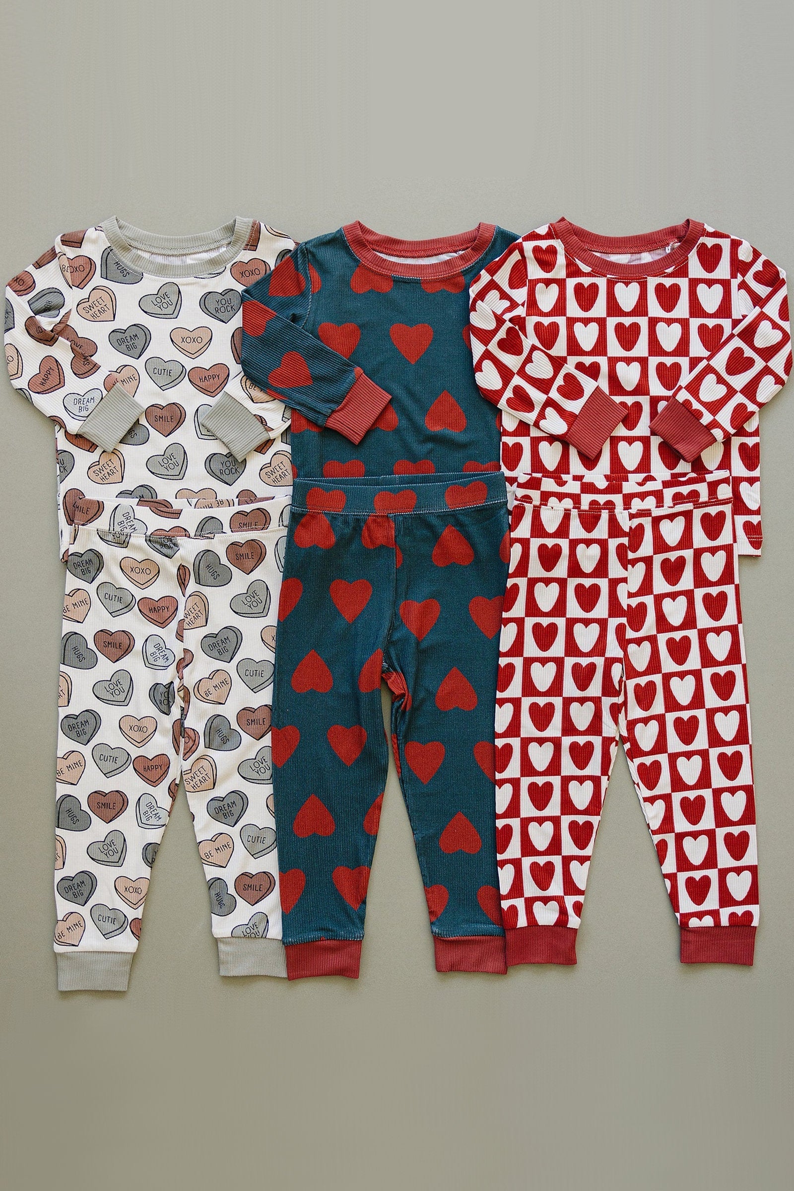Checkered Hearts Ribbed Cozy Pajama Set, Bamboo, Family Matching Outfits