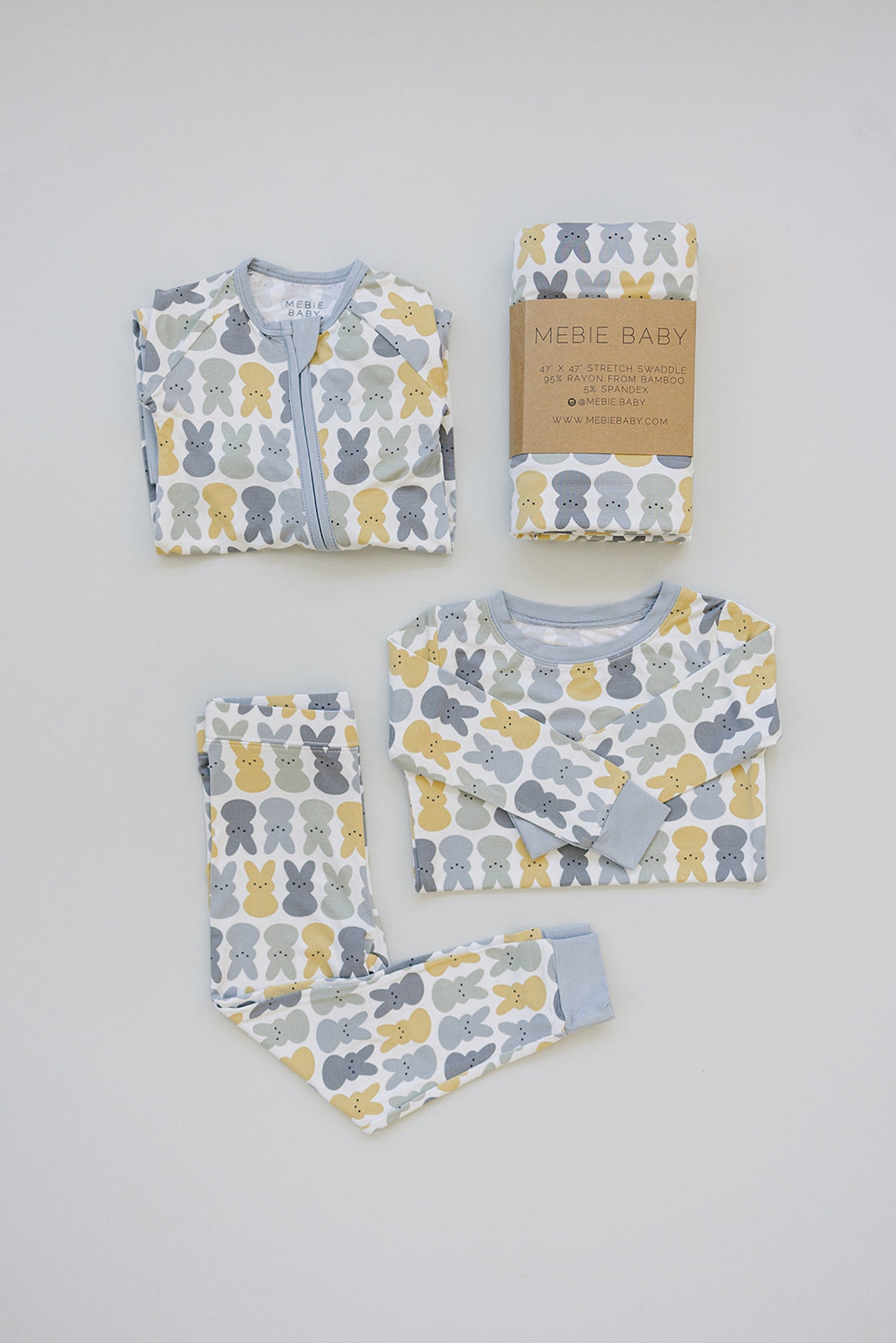 Dusty Blue Bunny Cozy Pajama Set, Bamboo