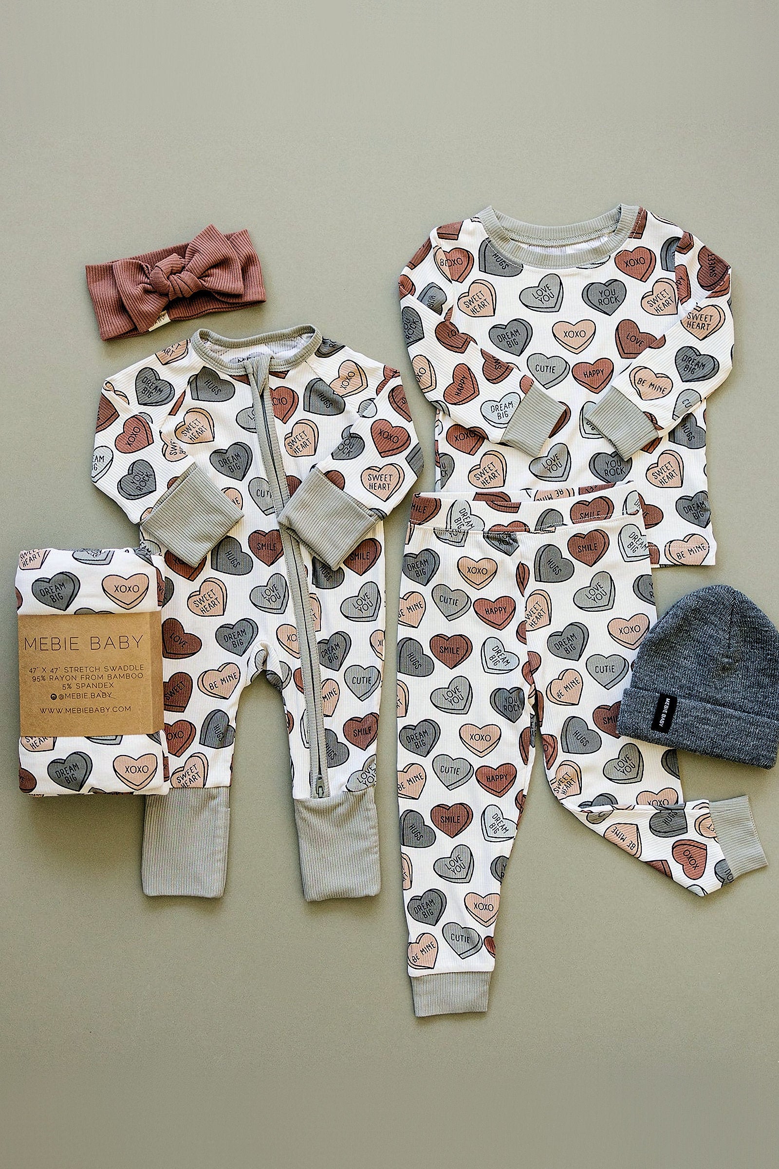 Conversation Hearts Ribbed Cozy Pajama Set, Bamboo, Baby Essentials