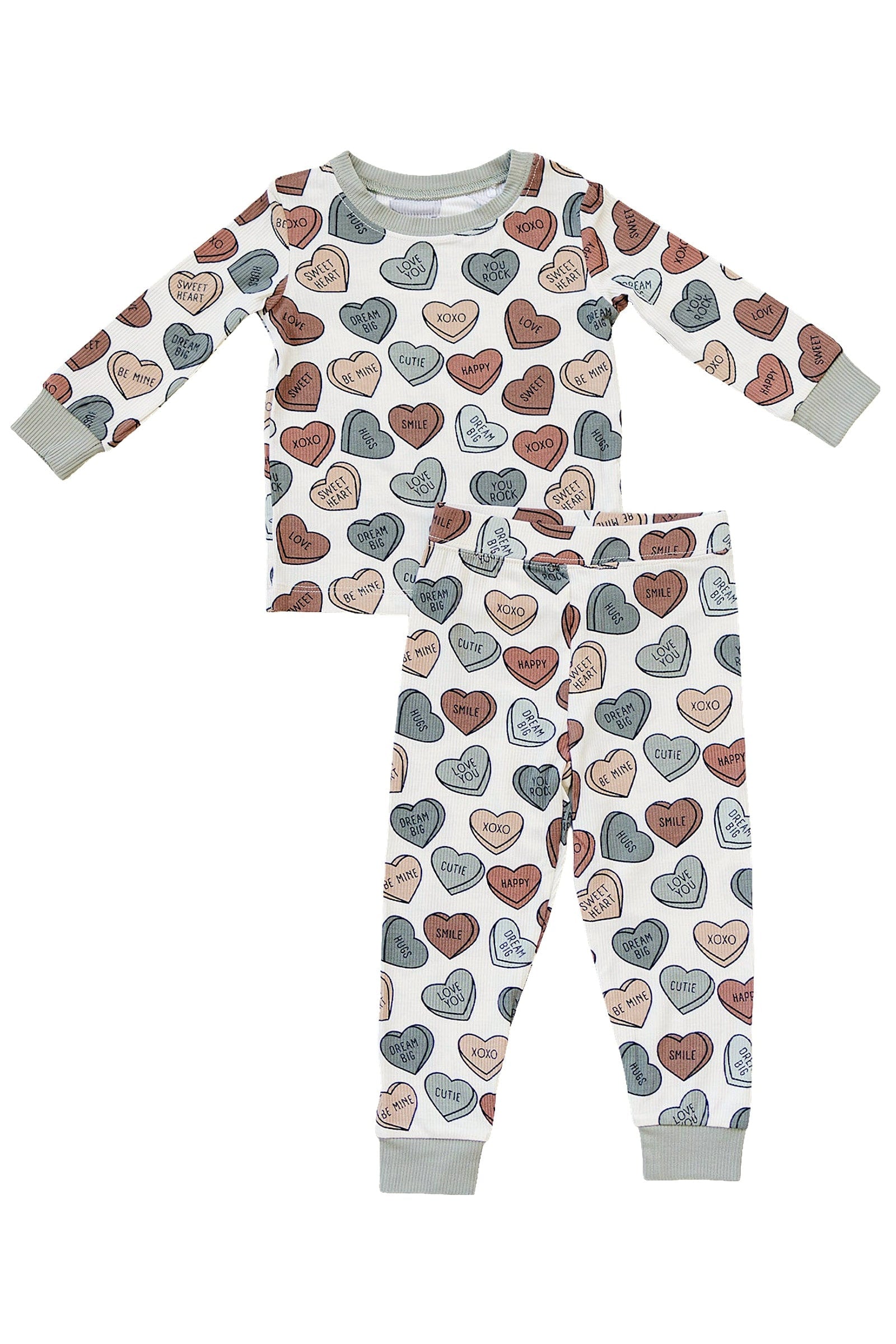 Conversation Hearts Ribbed Cozy Pajama Set, Bamboo, Baby Essentials